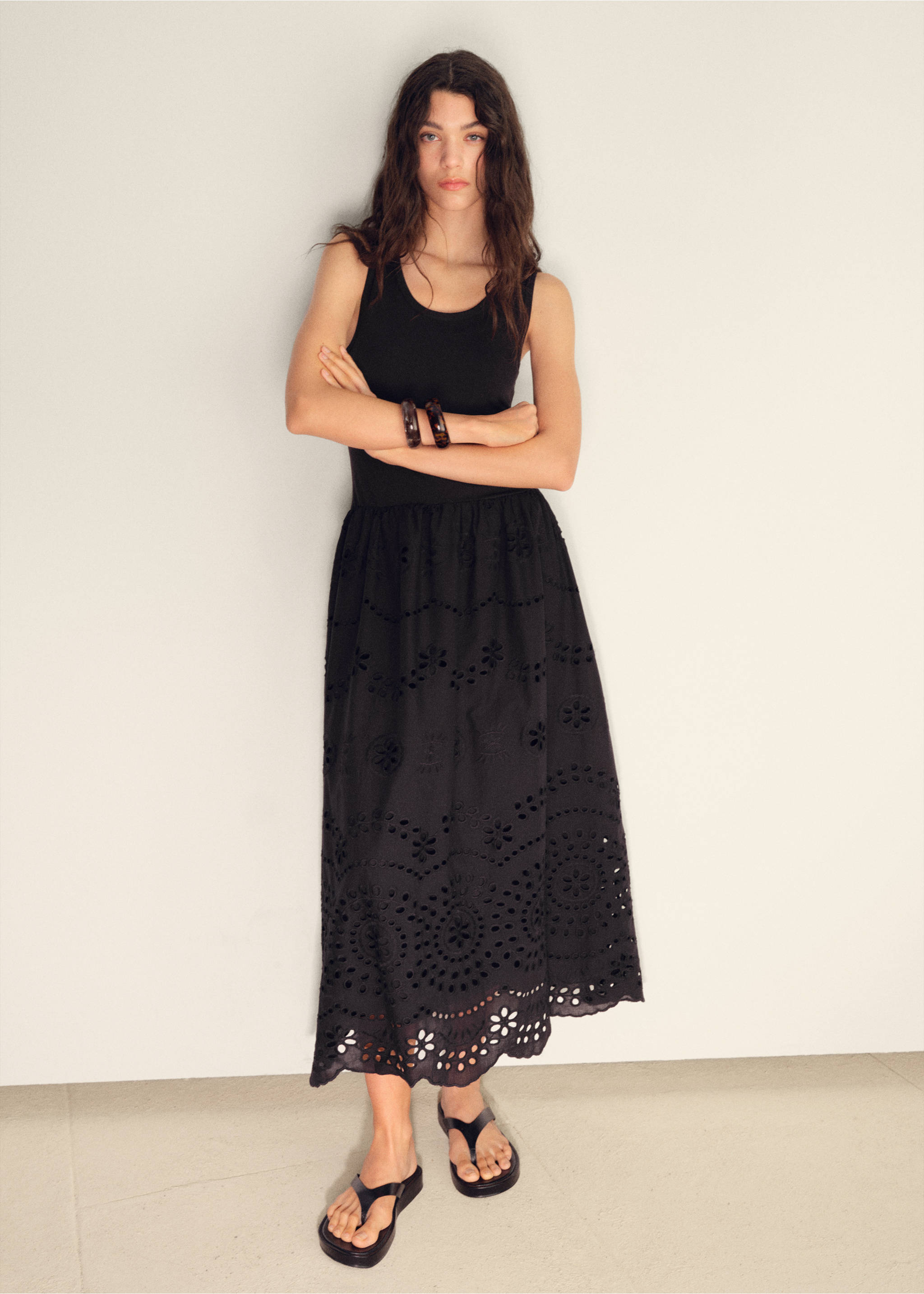 Openwork embroidered combined dress - General plane, Black. Ref: 17081242-00.