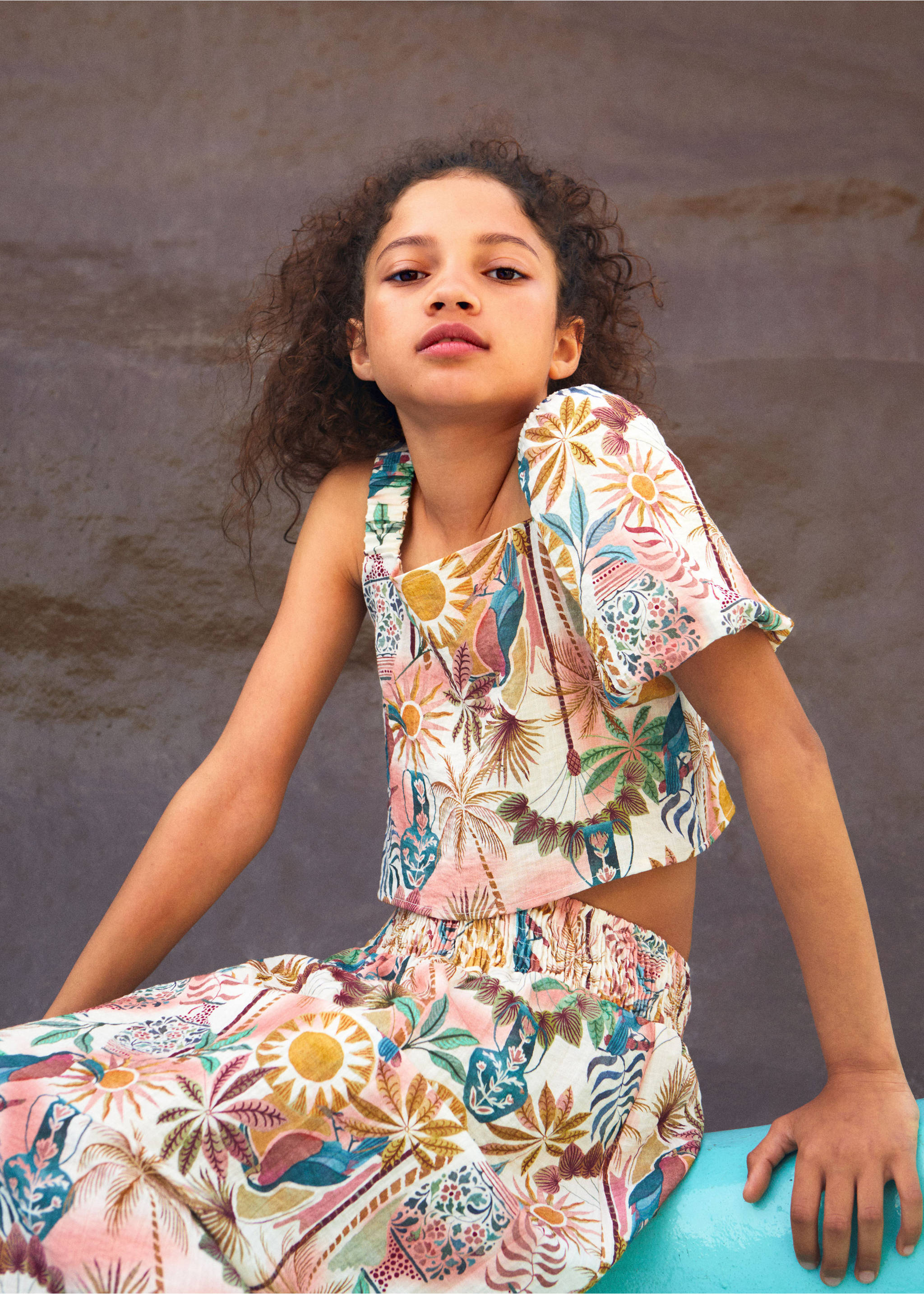 Asymmetrical printed blouse - Details of the article 5, Pink. Ref: 17081252-00.