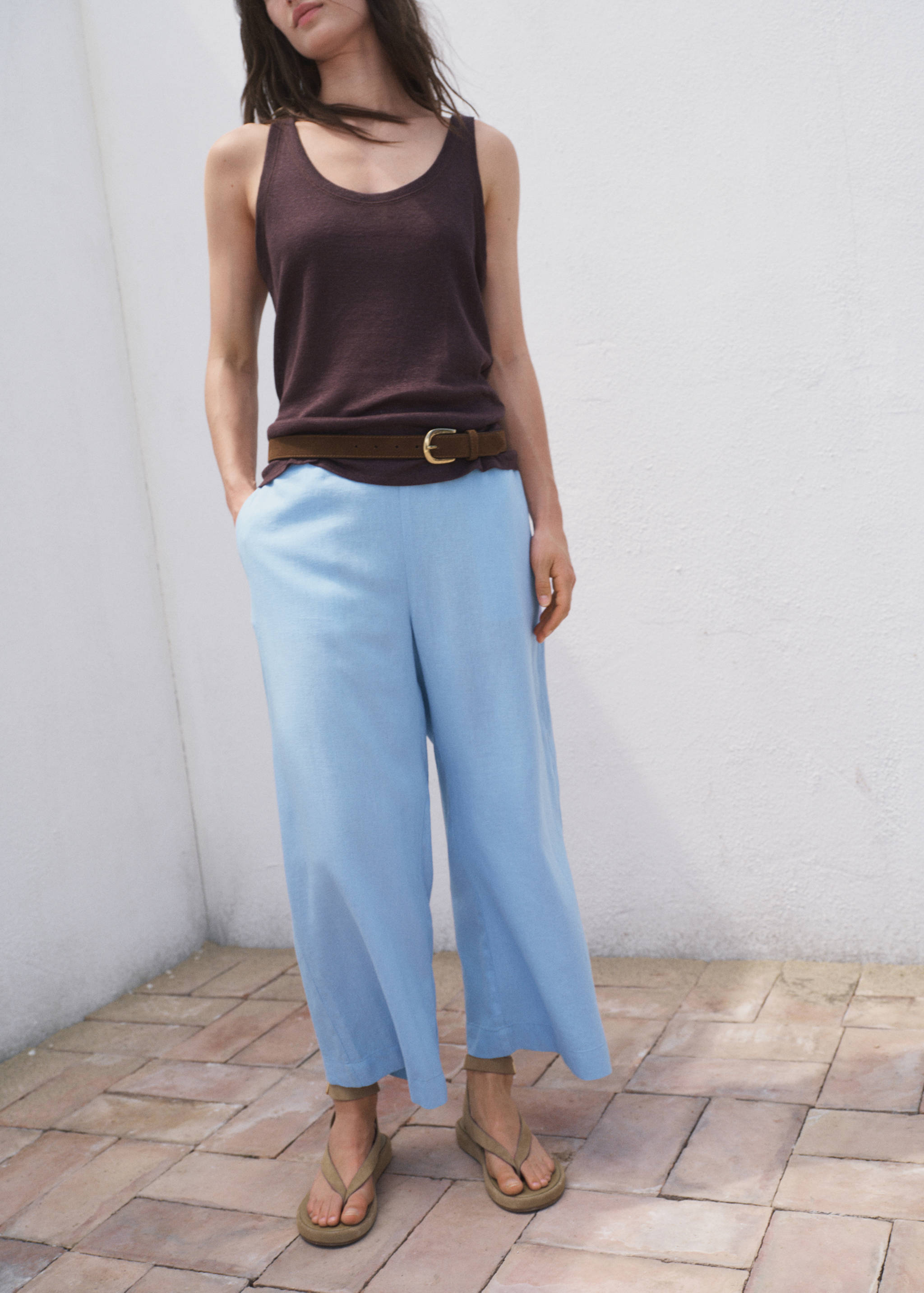 Pantalon crop lin - Plan moyen