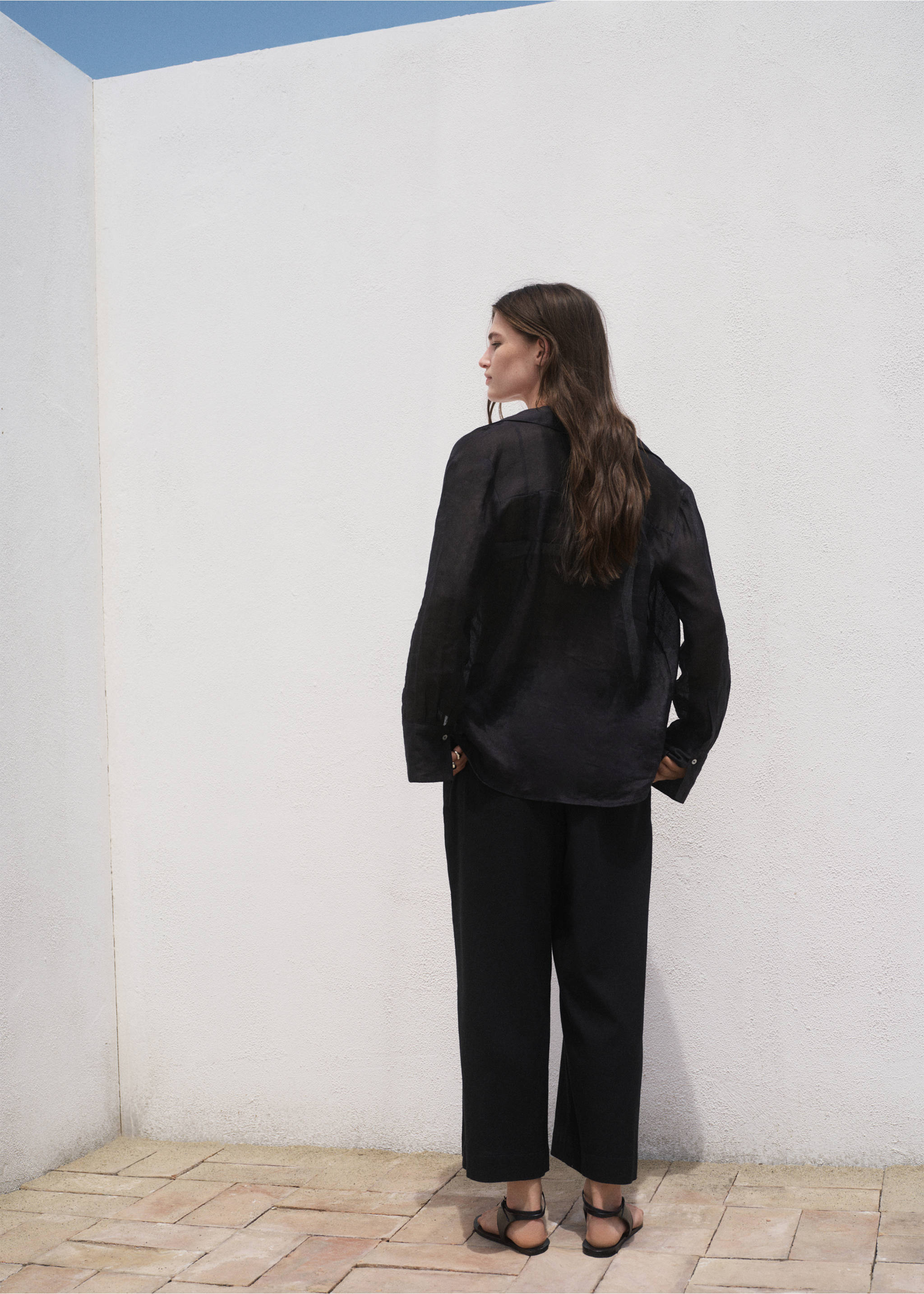 Pantalon crop lin - Verso de l’article, Noir. Ref: 17081253-00.