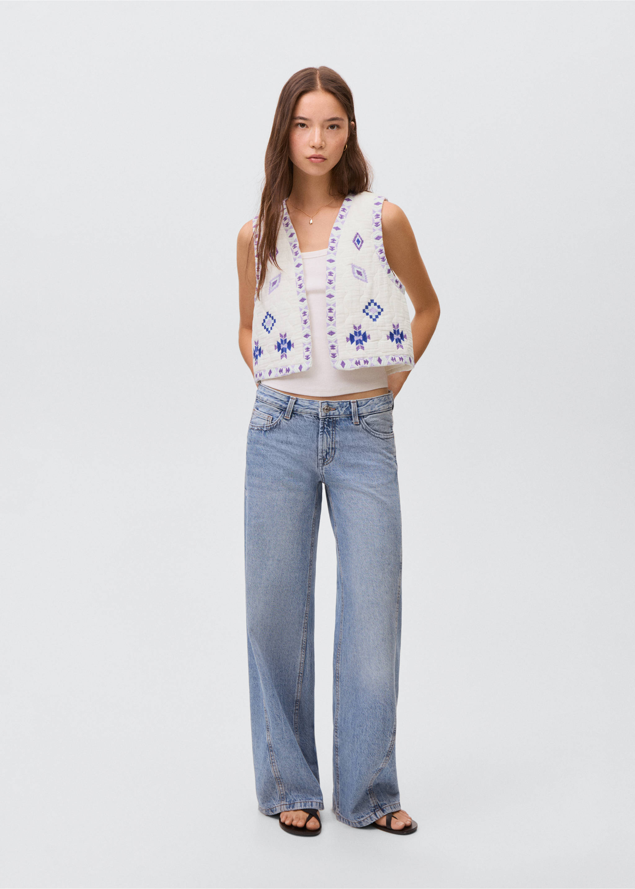 Ethnic embroidered waistcoat - General plane, Off White. Ref: 17081257-00.