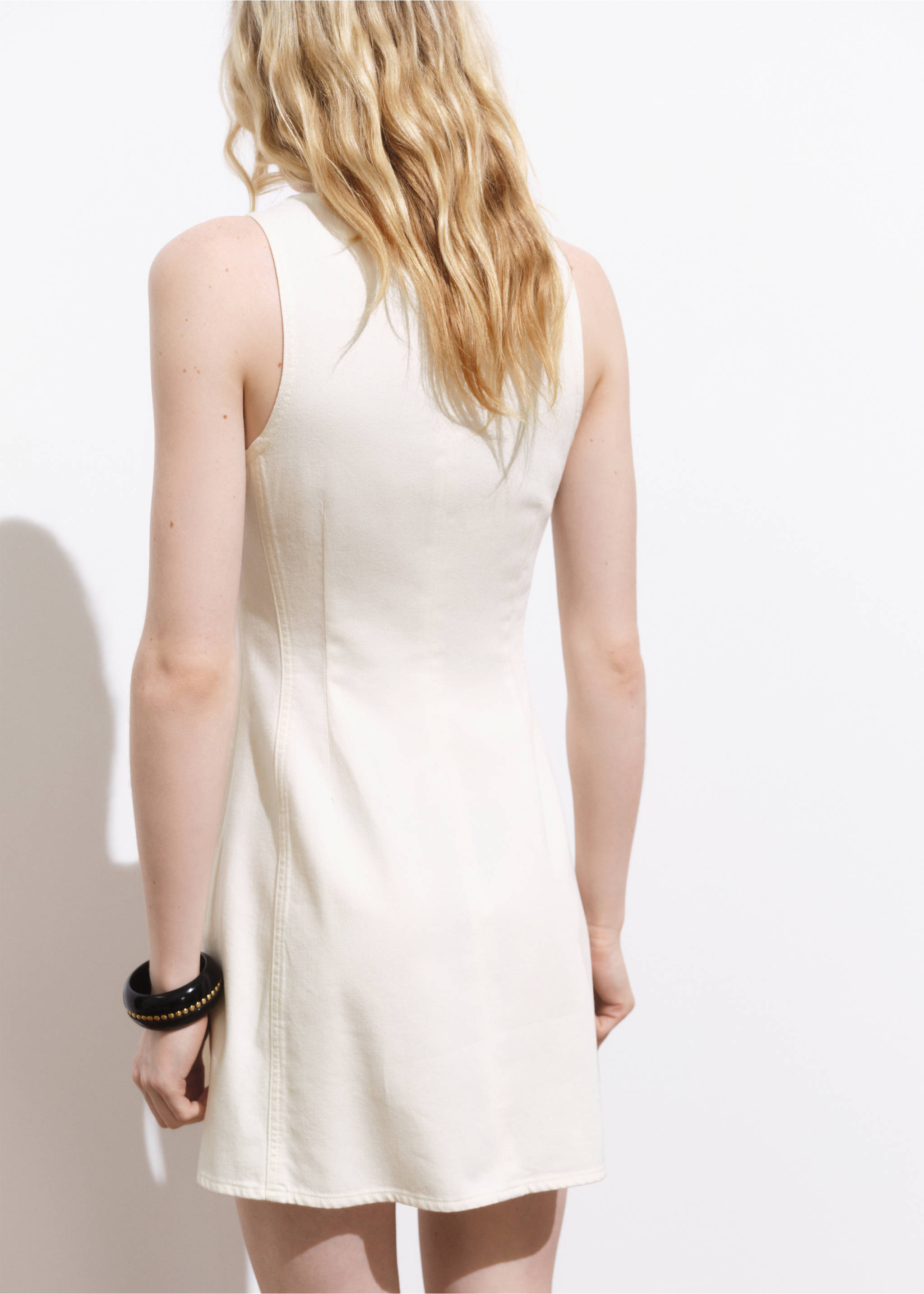 Vestido denim evasé - Reverso del artículo, Blanco roto. Ref: 17081269-00.