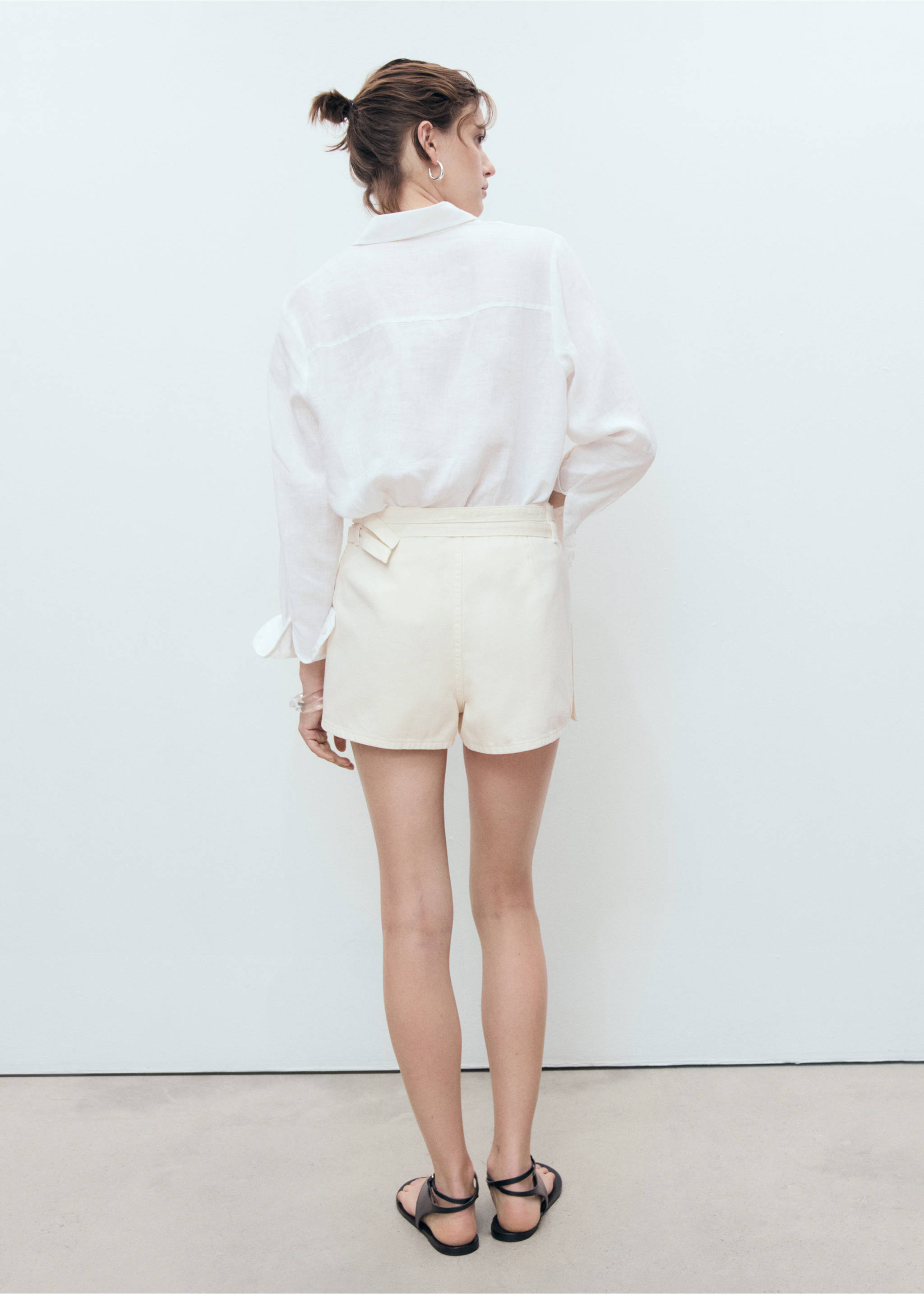 Falda pantalón denim doble cinturón - Reverso del artículo, Blanco. Ref: 17081271-00.
