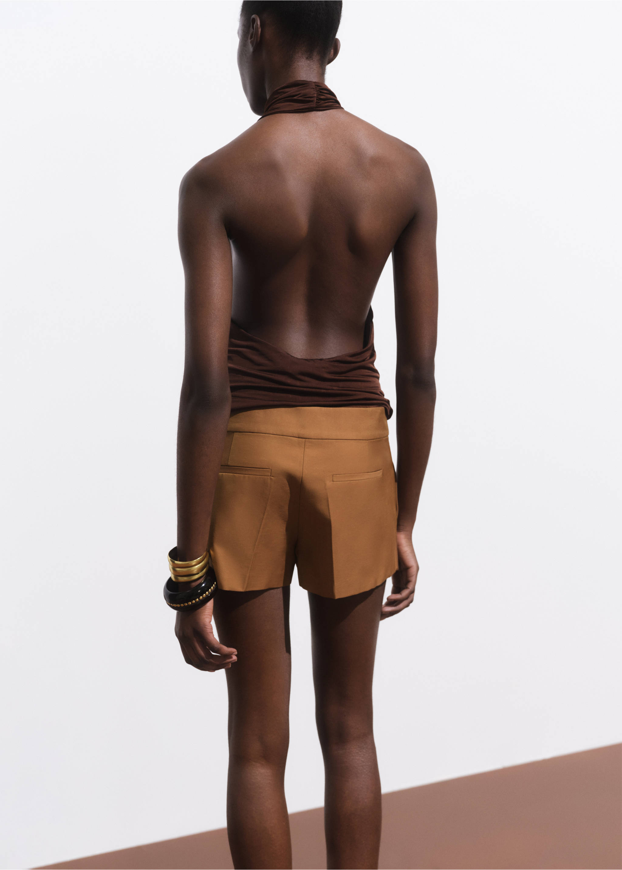 Mini-skirt with pleats - Reverse of the article, Medium Brown. Ref: 17081273-00.