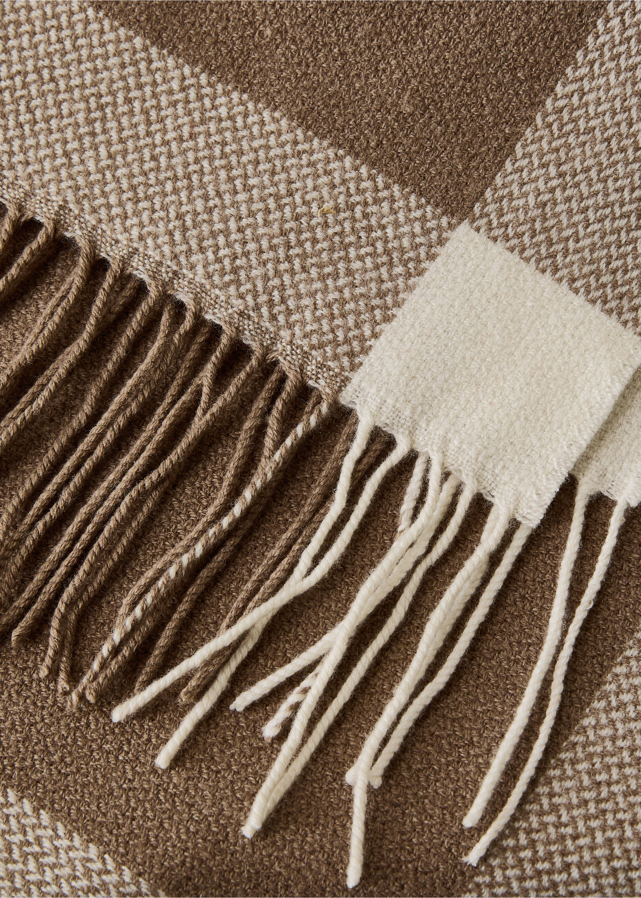 Wool blanket with fringe finish - Details of the article 1, Medium Brown. Ref: 17081279-00.