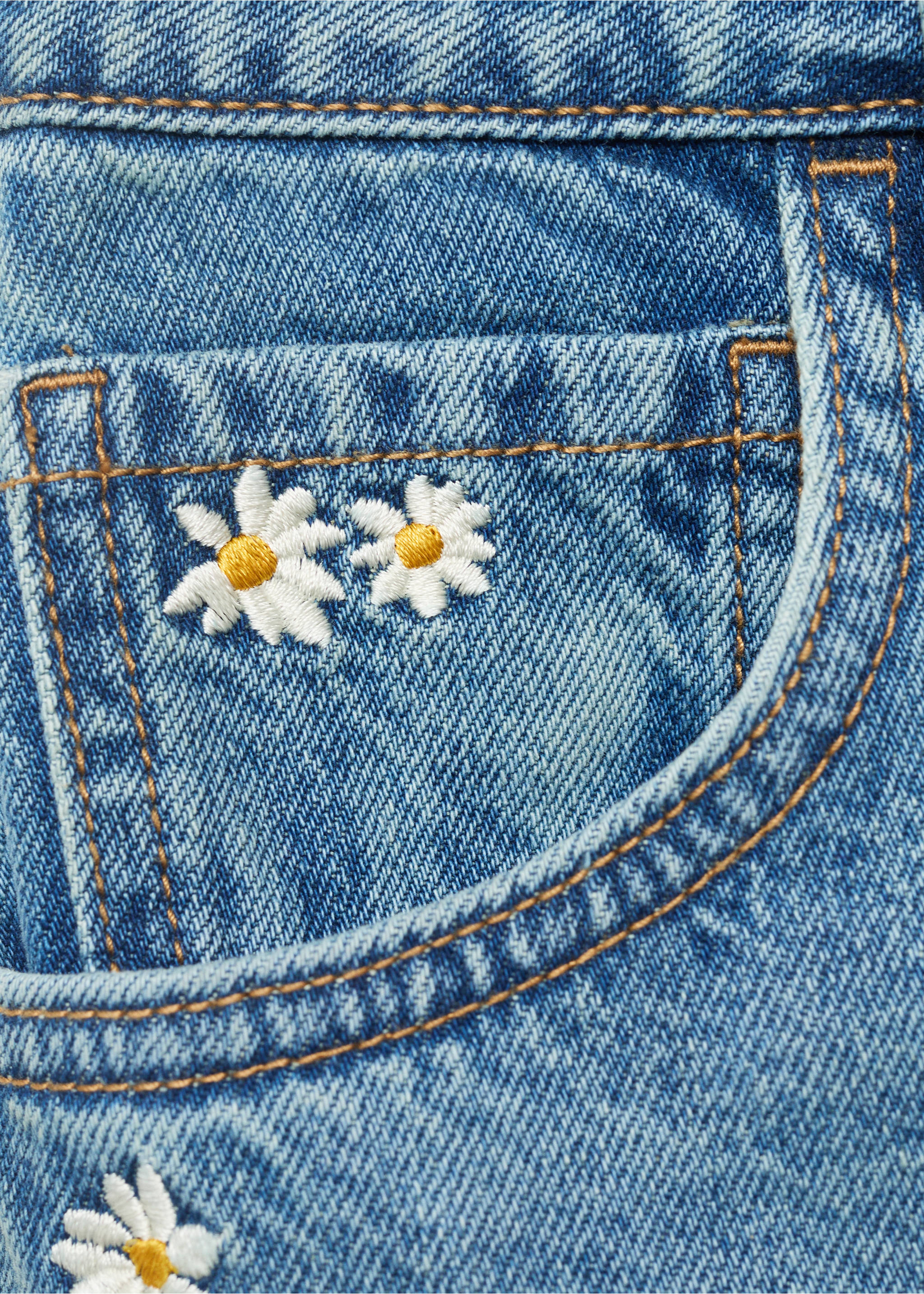 Kurze Jeans-Hose mit floraler Stickerei - Detail des Artikels 8, Mittelblau. Ref: 17081288-00.