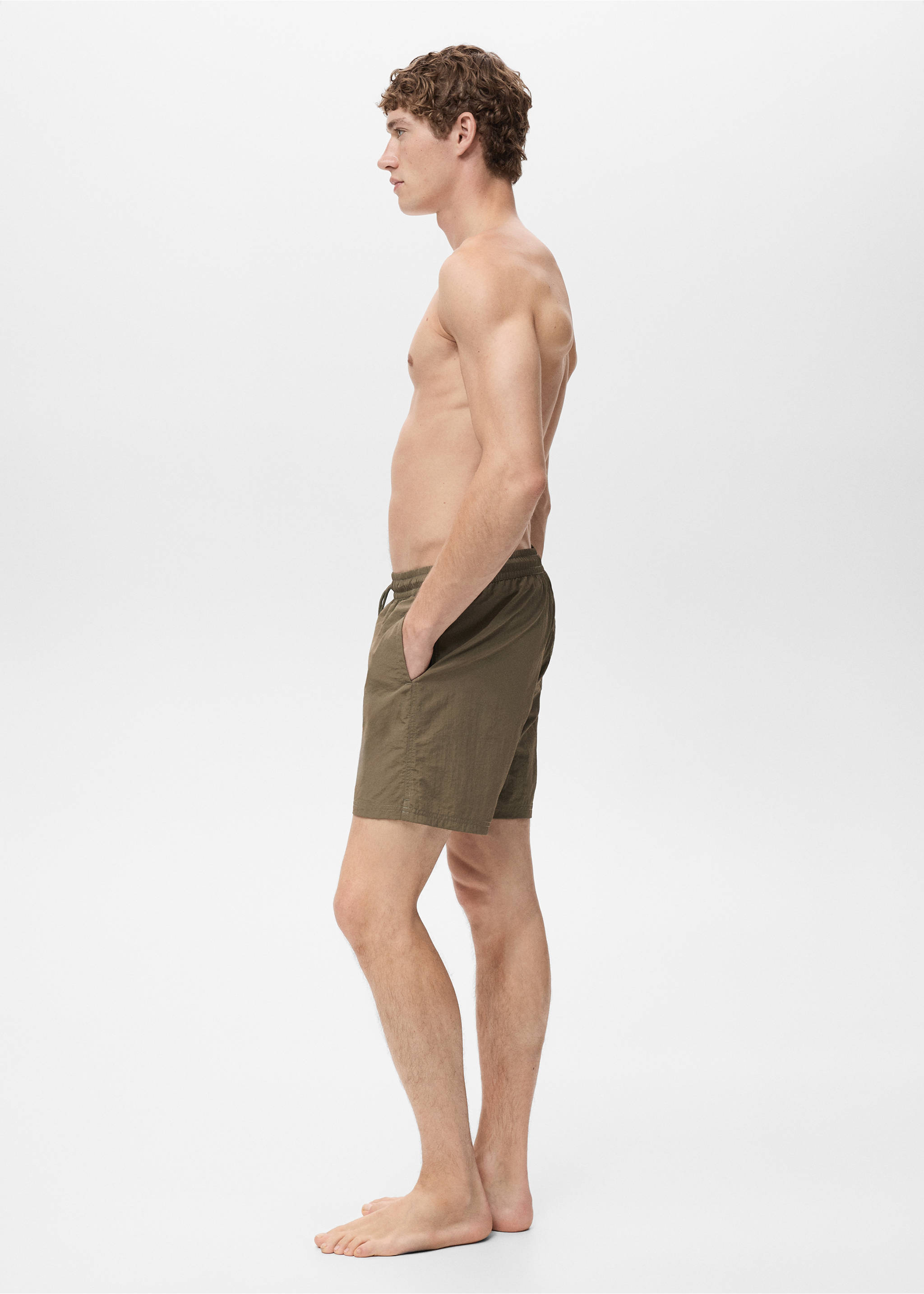 Basic drawstring swimsuit - Details of the article 2, Khaki. Ref: 17081289-00.