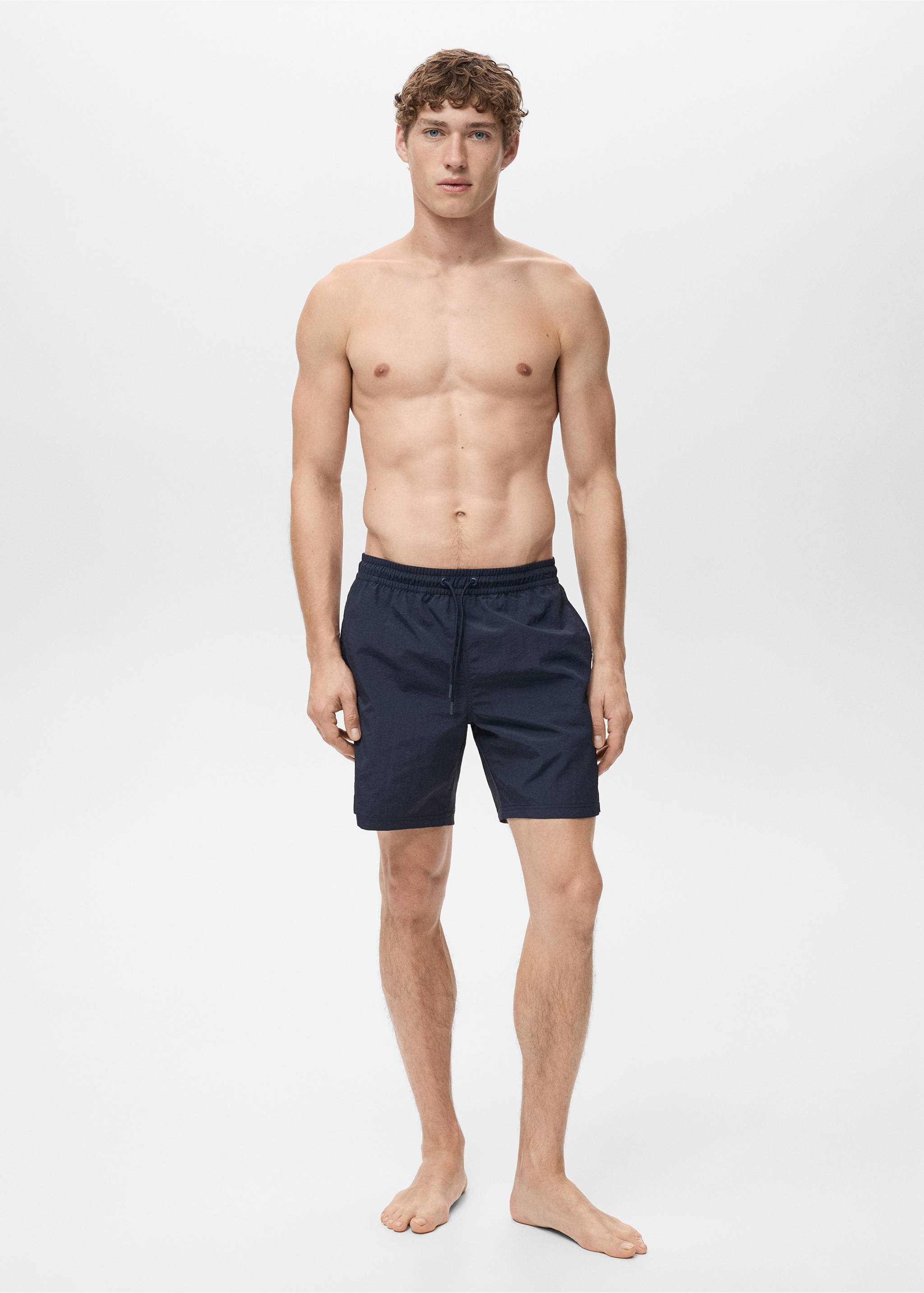 Basic drawstring swimsuit - Details of the article 4, Dark Navy. Ref: 17081289-00.