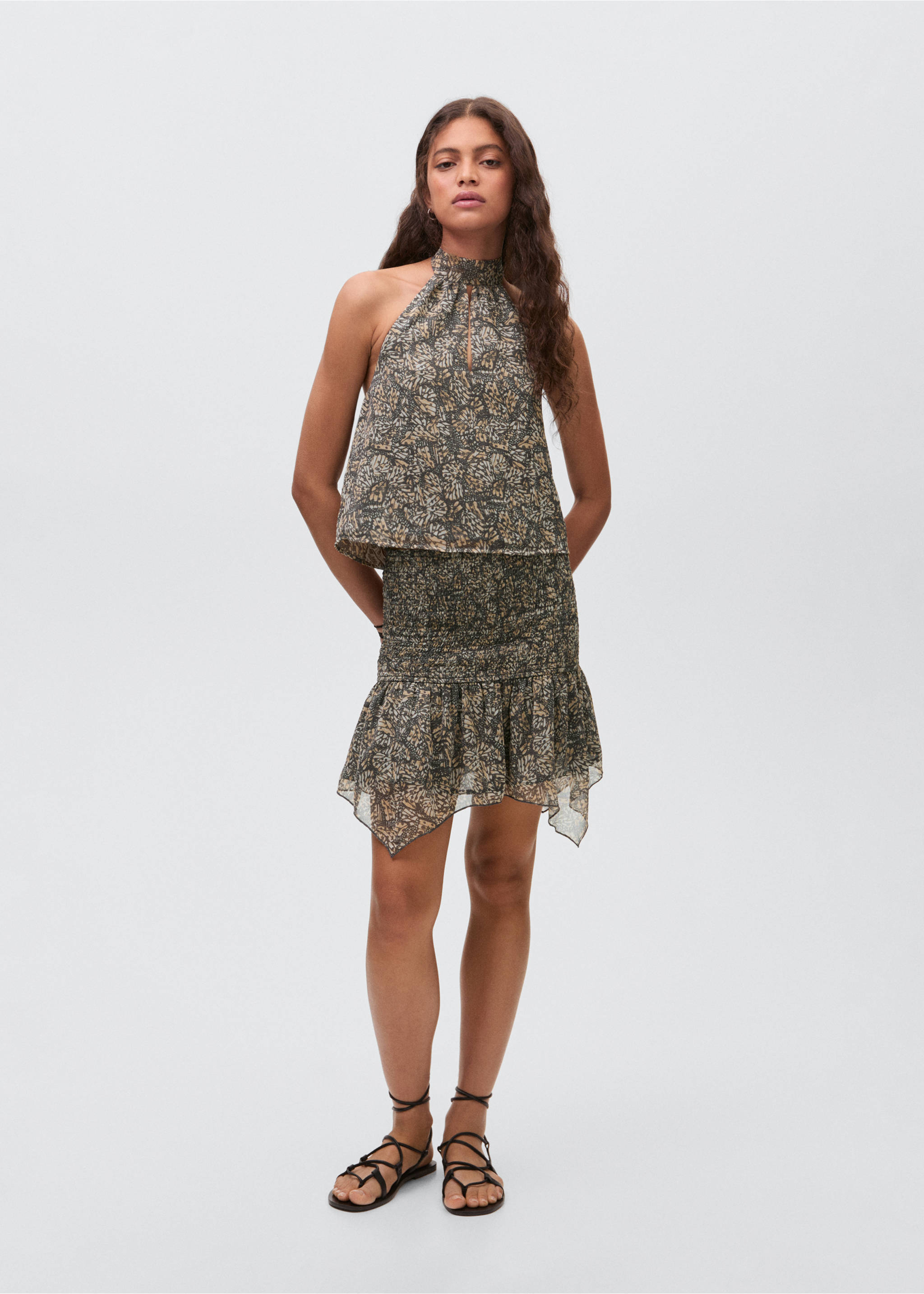 Asymmetrical printed skirt - General plane, Ecru. Ref: 17081514-00.