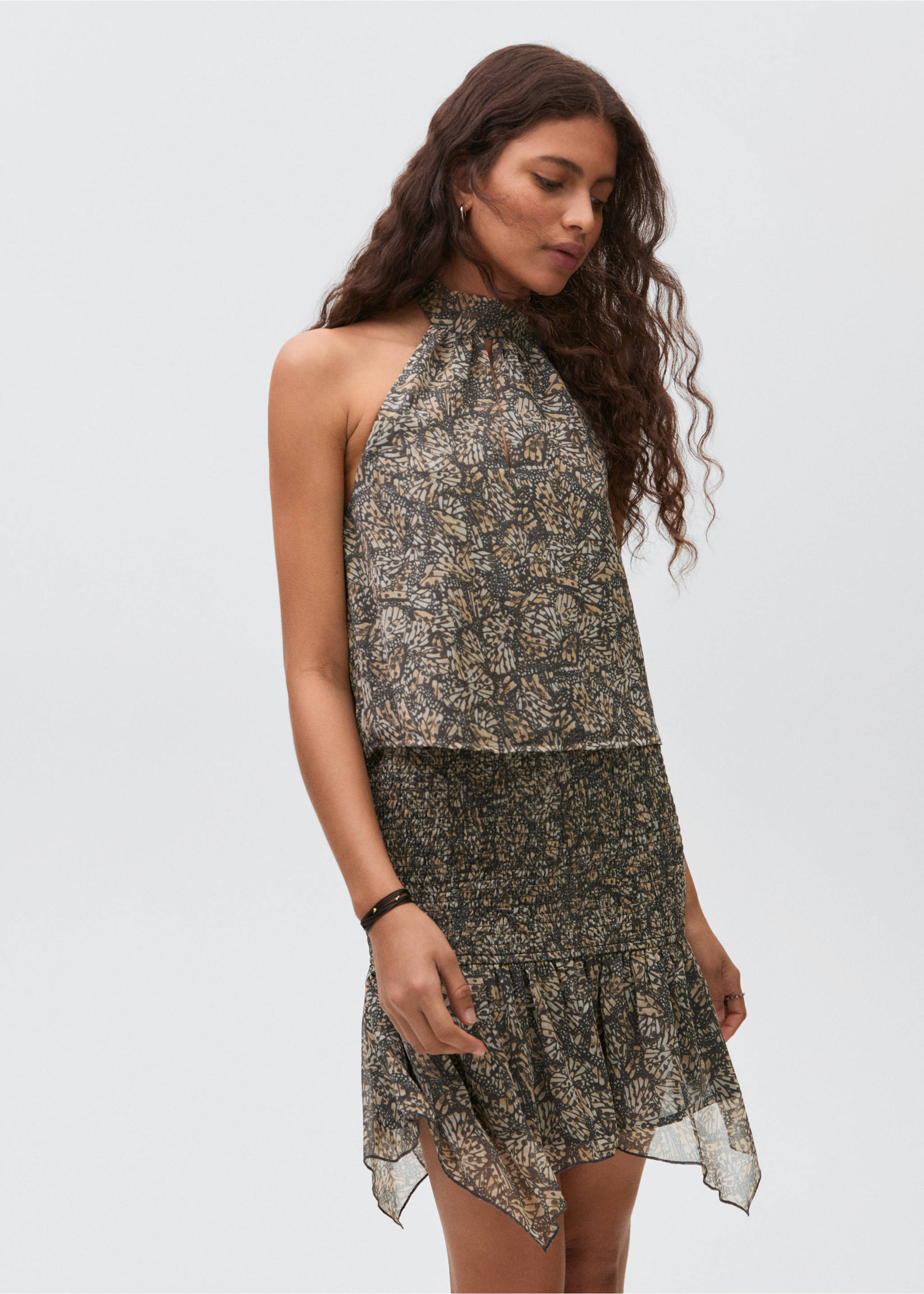 Asymmetrical printed skirt - Medium plane, Ecru. Ref: 17081514-00.