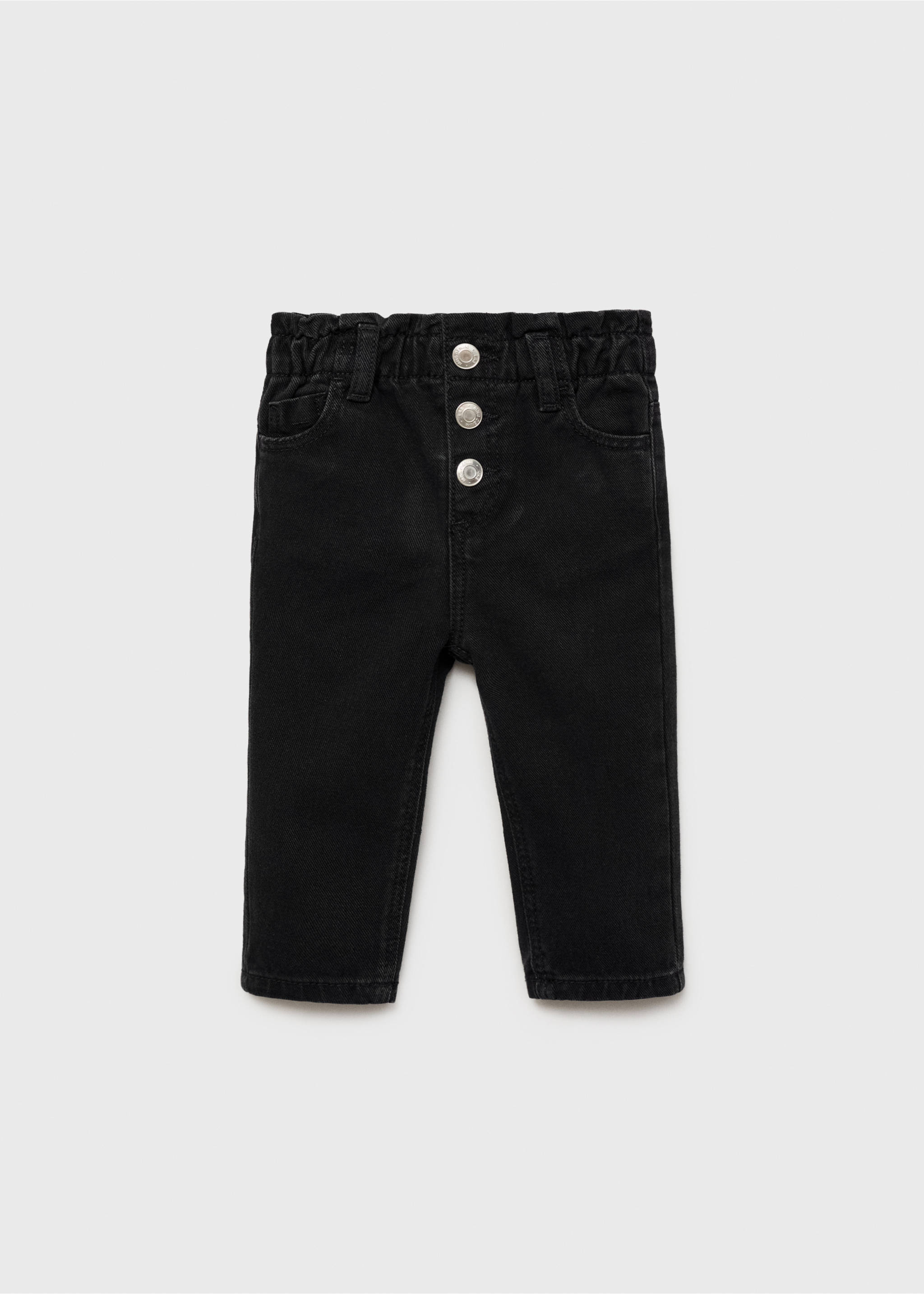 Paper bag jeans with buttons - Article without model, Black denim. Ref: 17081517-00.