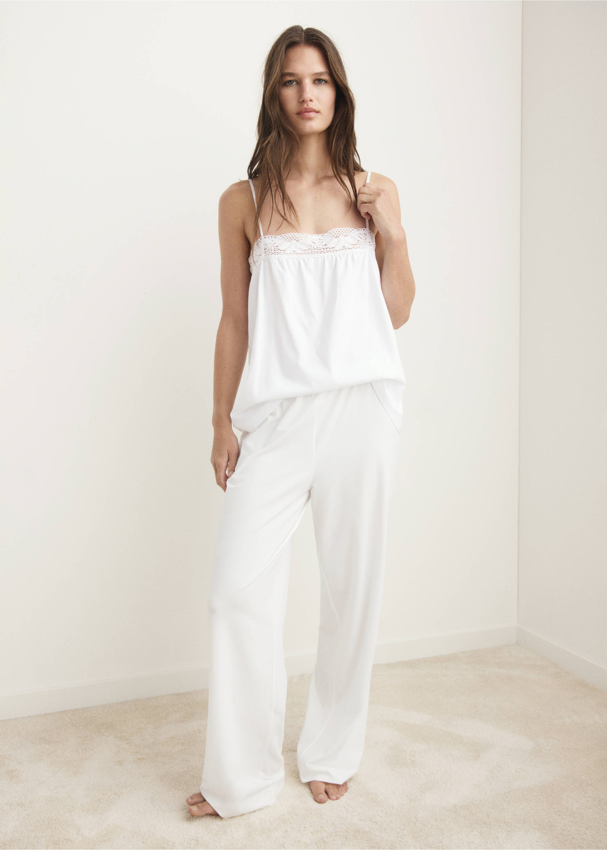 Fluid cotton pyjama bottoms - General plane, White. Ref: 17081539-00.