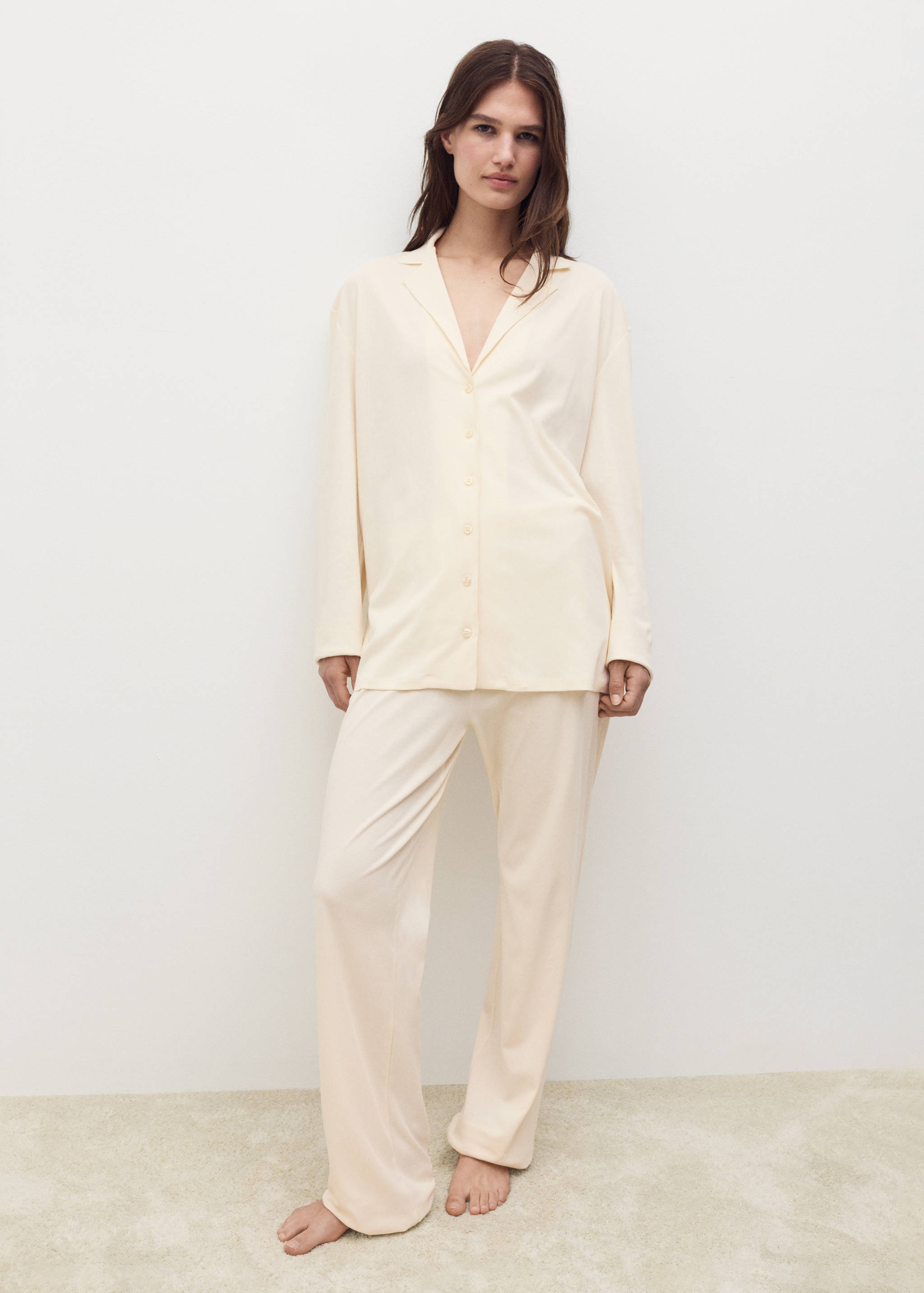 Jednobarevné bavlněné pyžamové kalhoty - Celkový náhled