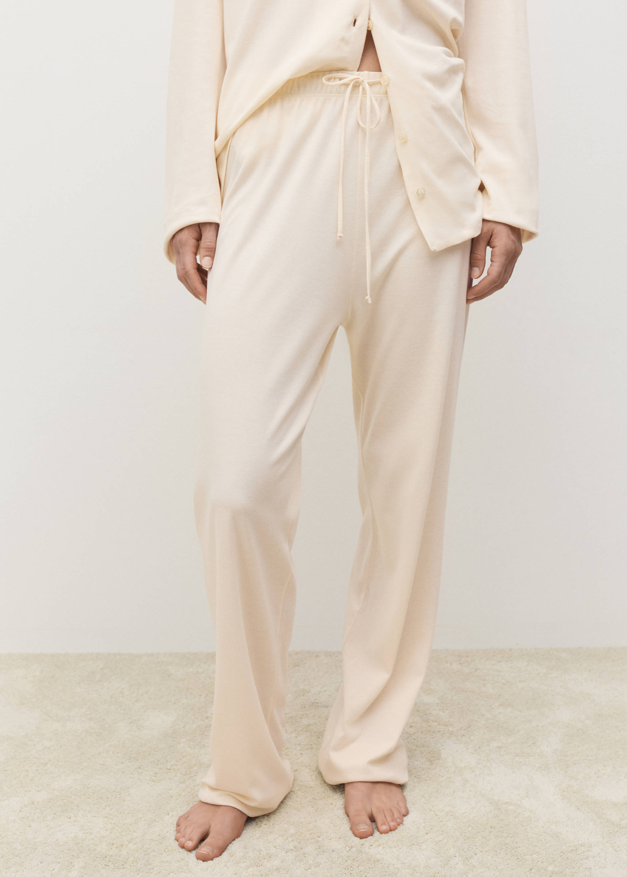 Jednobarevné bavlněné pyžamové kalhoty - Náhled ve středové rovině