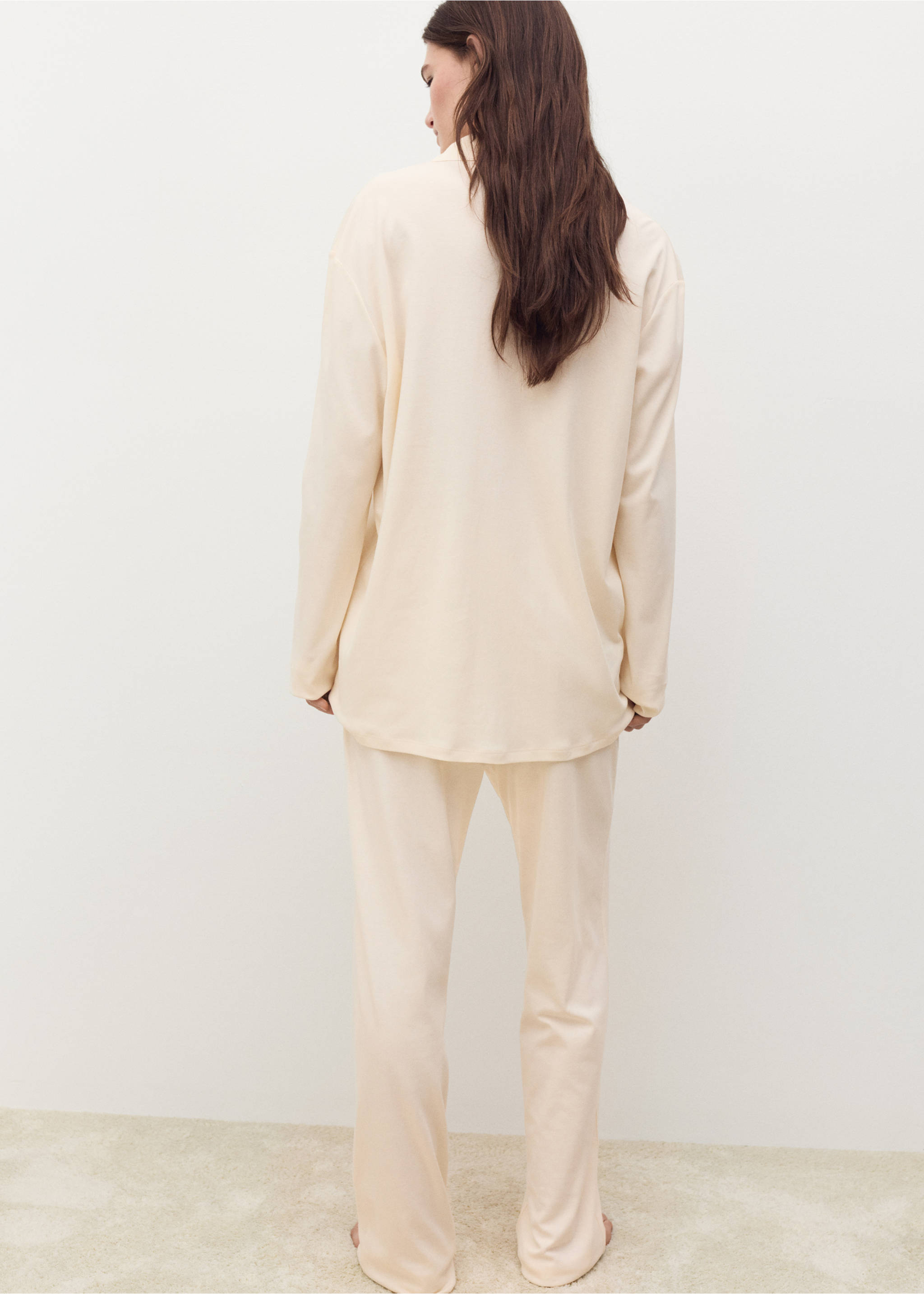 Plain cotton pyjama trousers - Reverse of the article, Vanilla. Ref: 17081542-00.