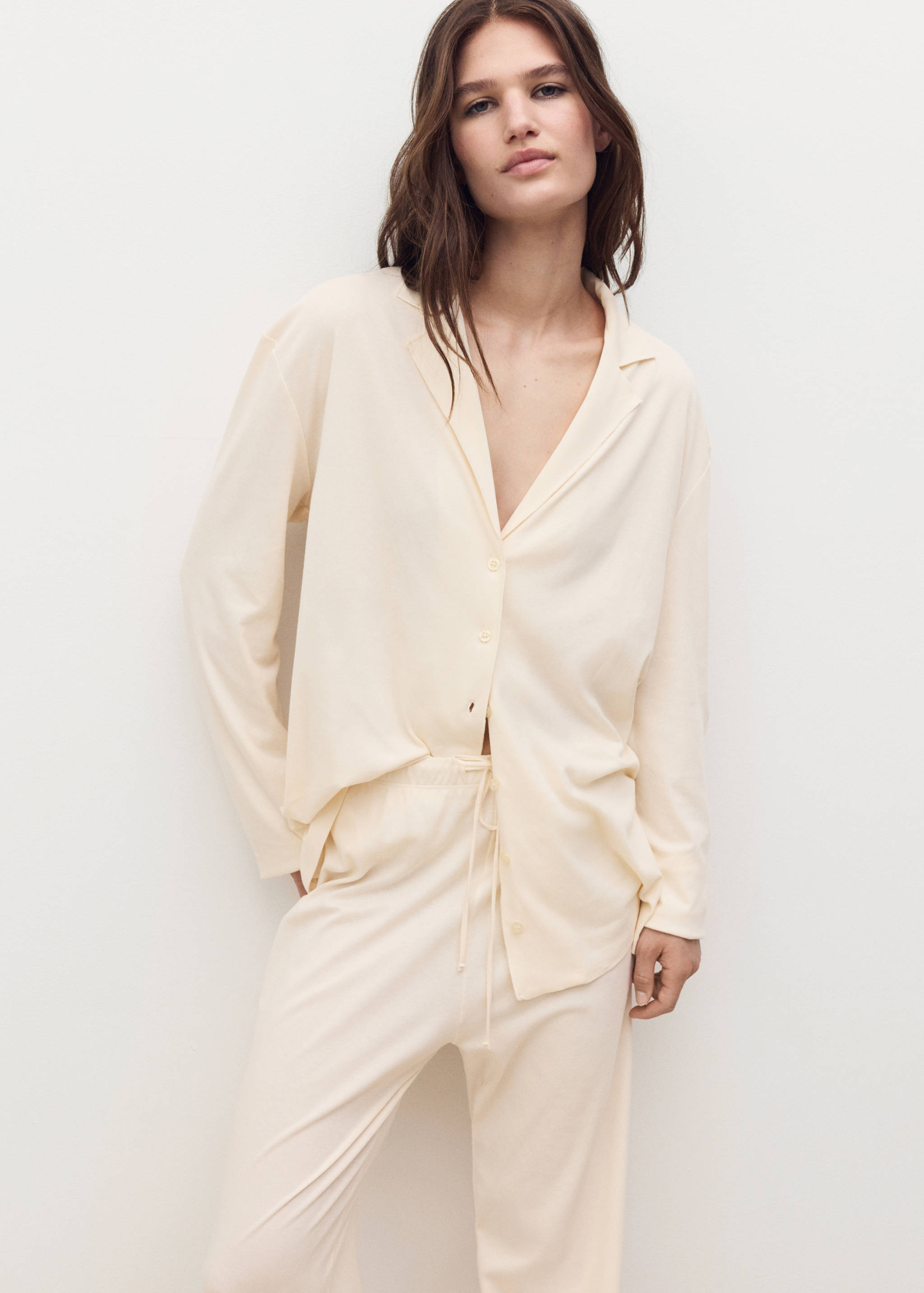 Jednobarevné bavlněné pyžamové kalhoty - Detail zboží 1