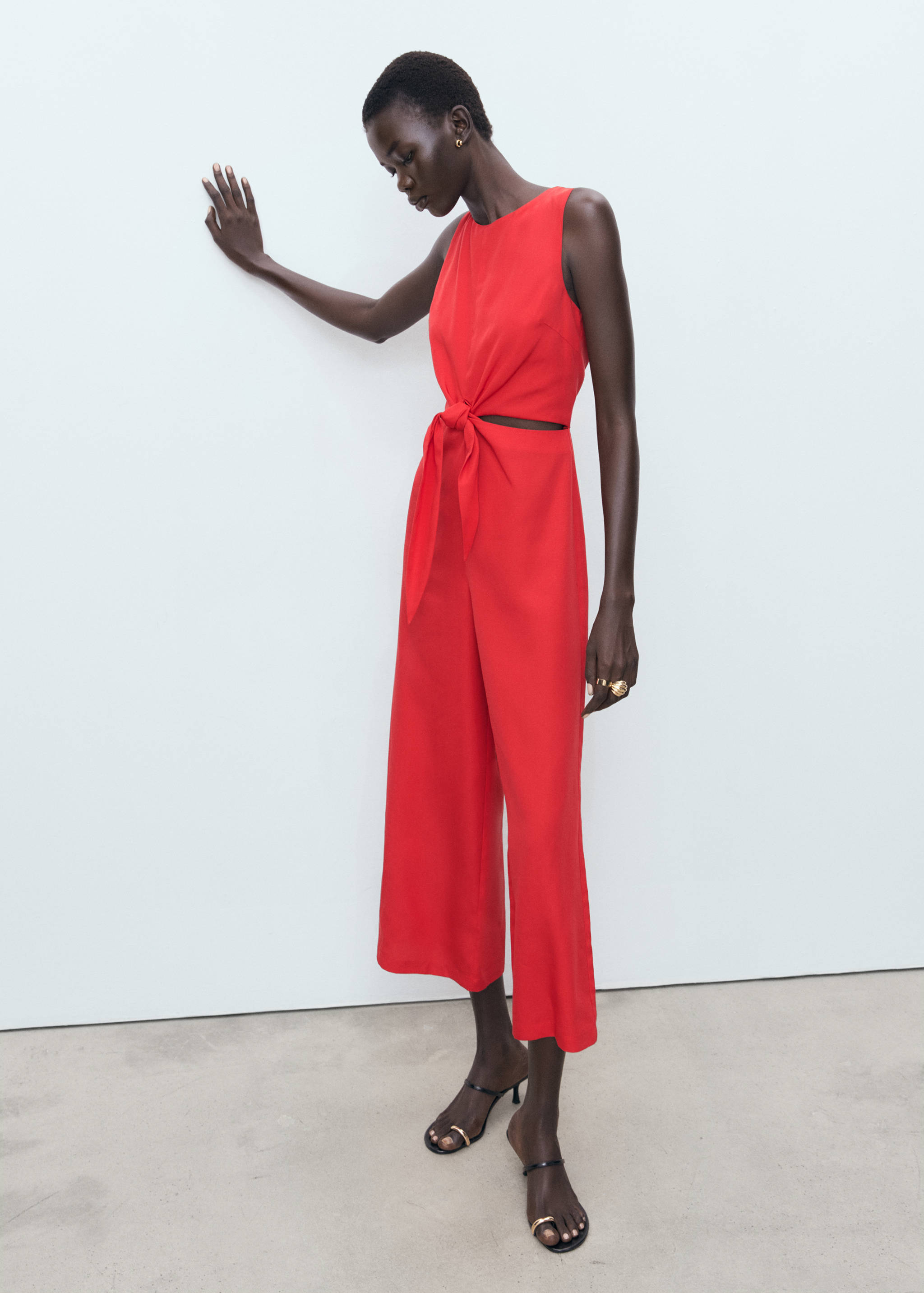 Lyocell jumpsuit with cut-out and knot detail - General plane
