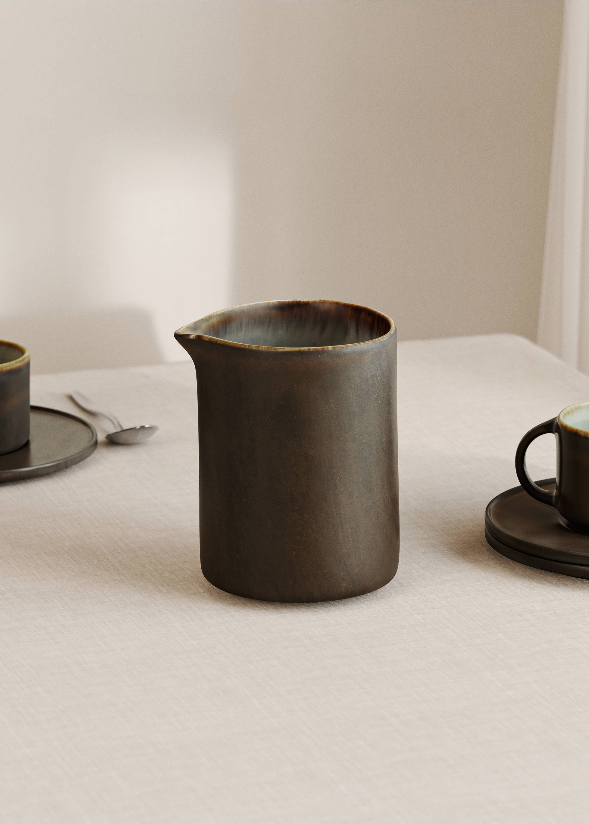 Matte stoneware milk jug - General plane, Coffee. Ref: 17082038-00.