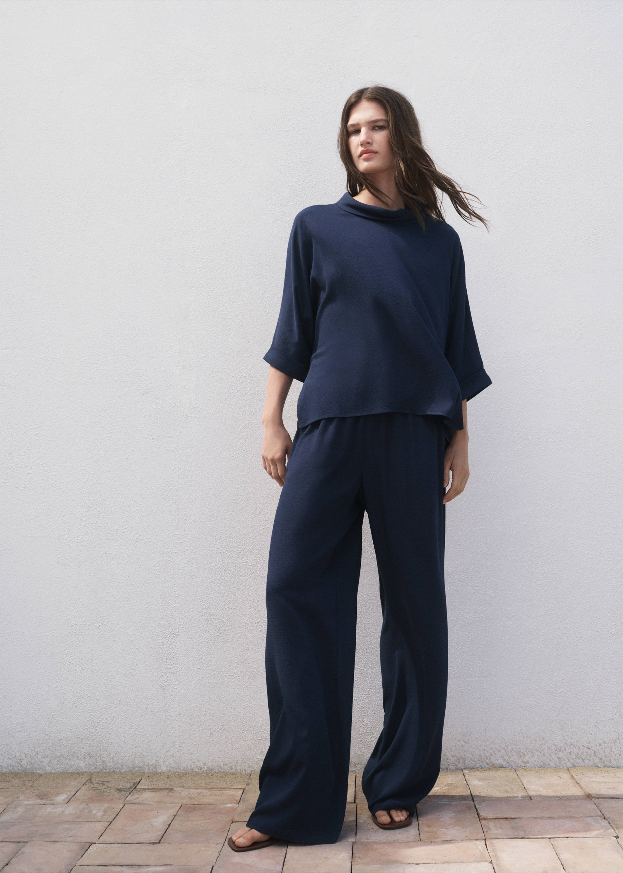 Fließende Oversized-Bluse - Allgemeine Ansicht, Marineblau. Ref: 17082535-00.