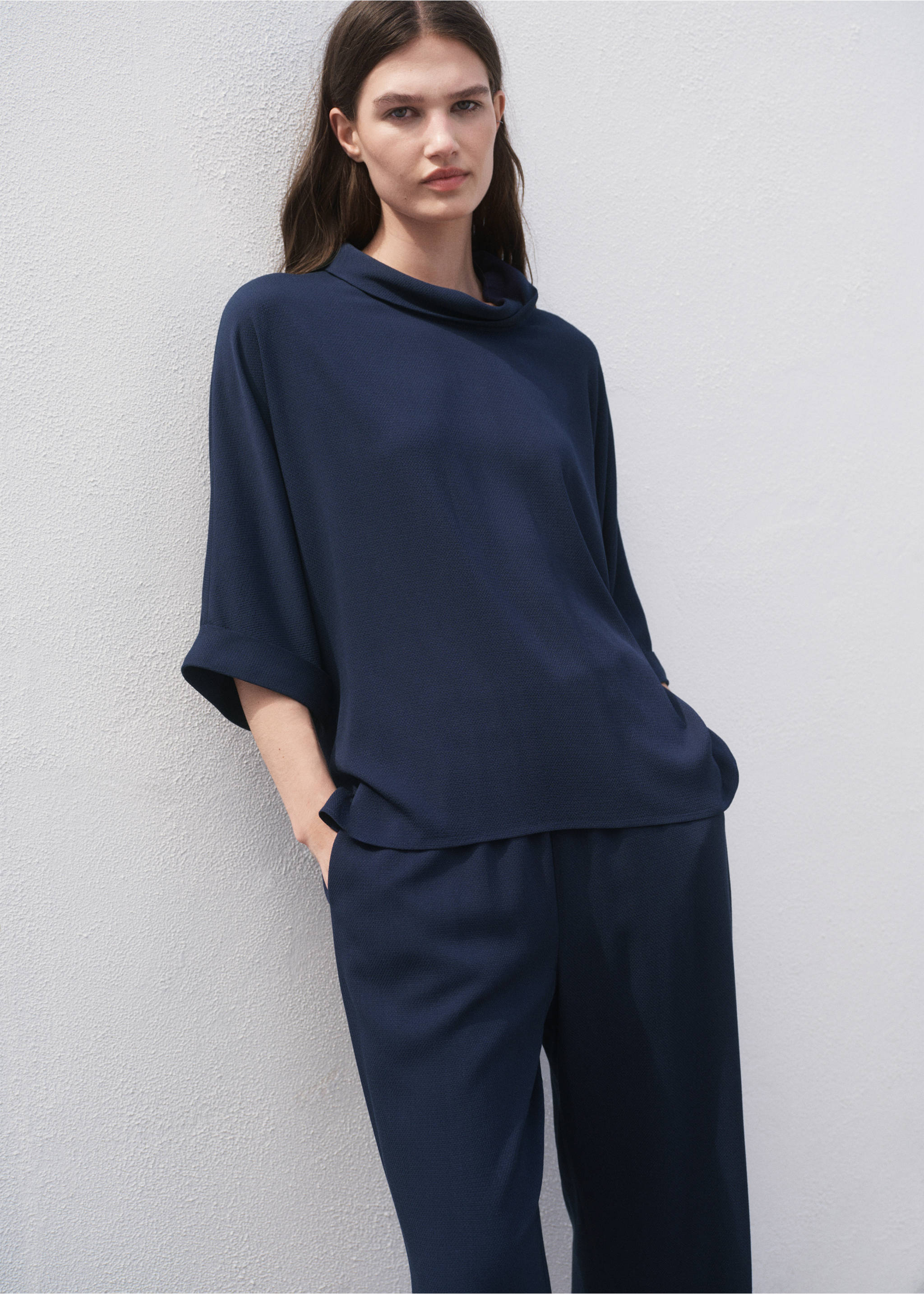 Fließende Oversized-Bluse - Mittlere Ansicht, Marineblau. Ref: 17082535-00.