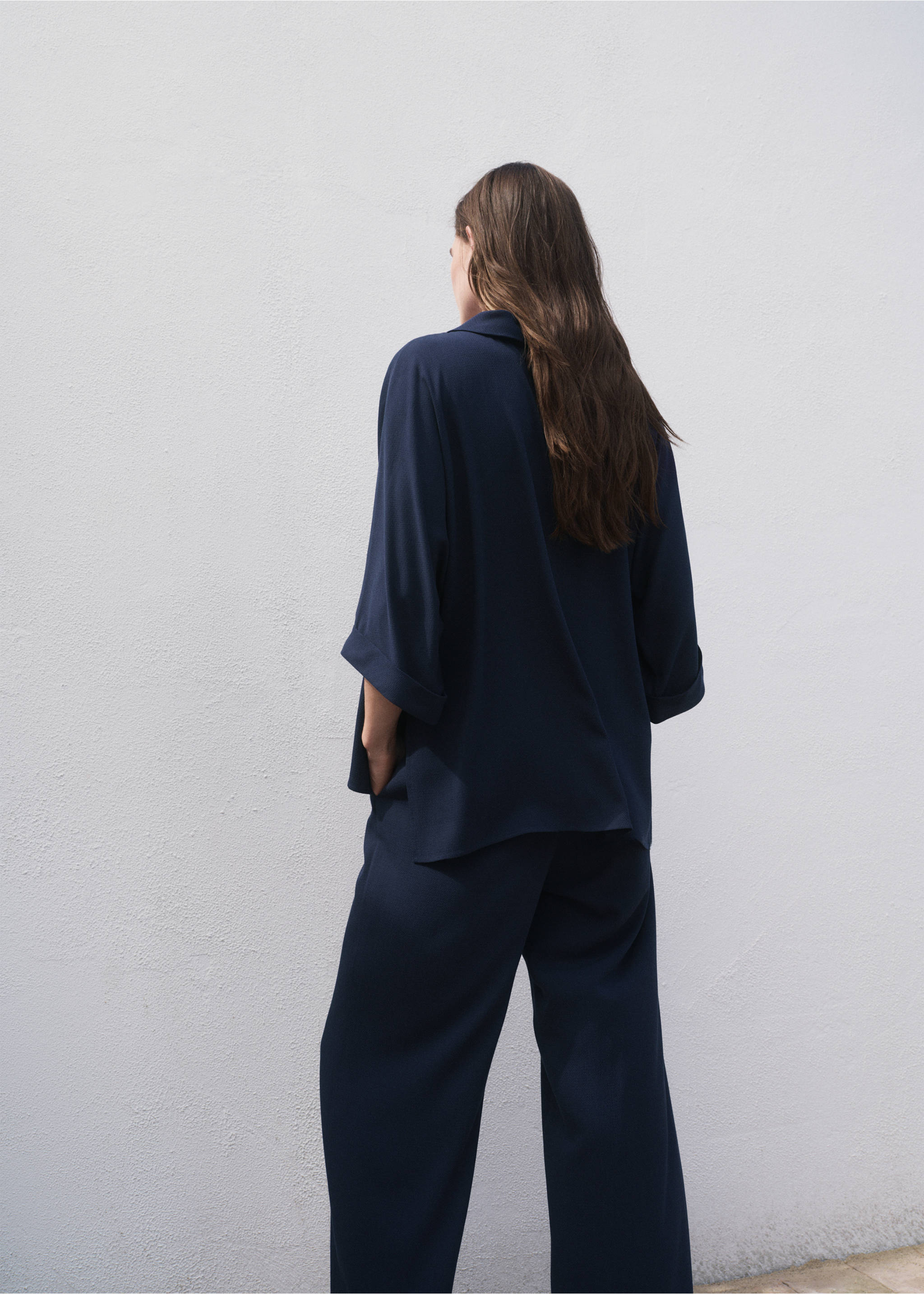 Fließende Oversized-Bluse - Rückseite des Artikels, Marineblau. Ref: 17082535-00.