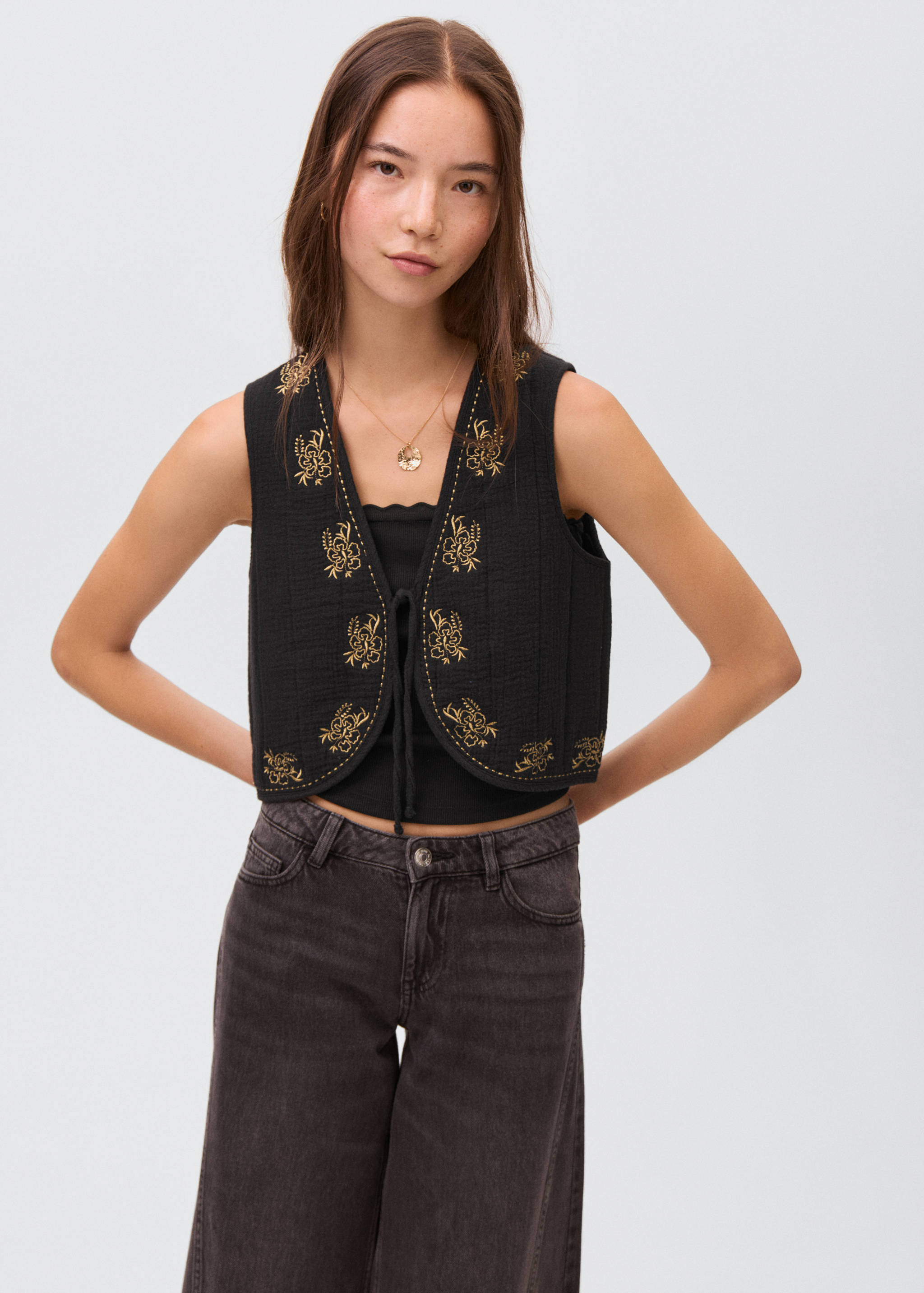 Floral-embroidered vest - Medium plane