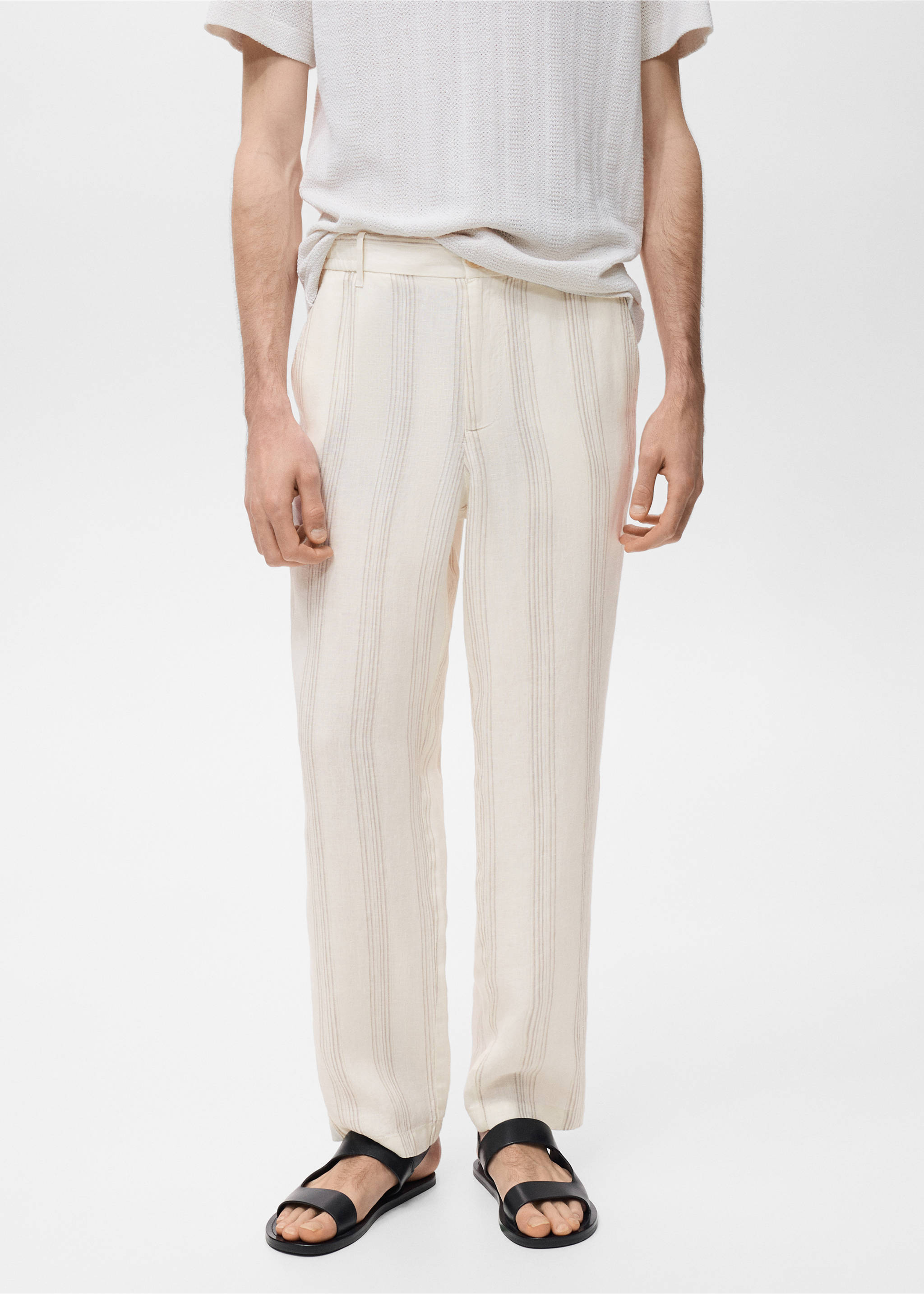100% linen trousers with elastic waistband - Medium plane, Off White. Ref: 17082893-00.