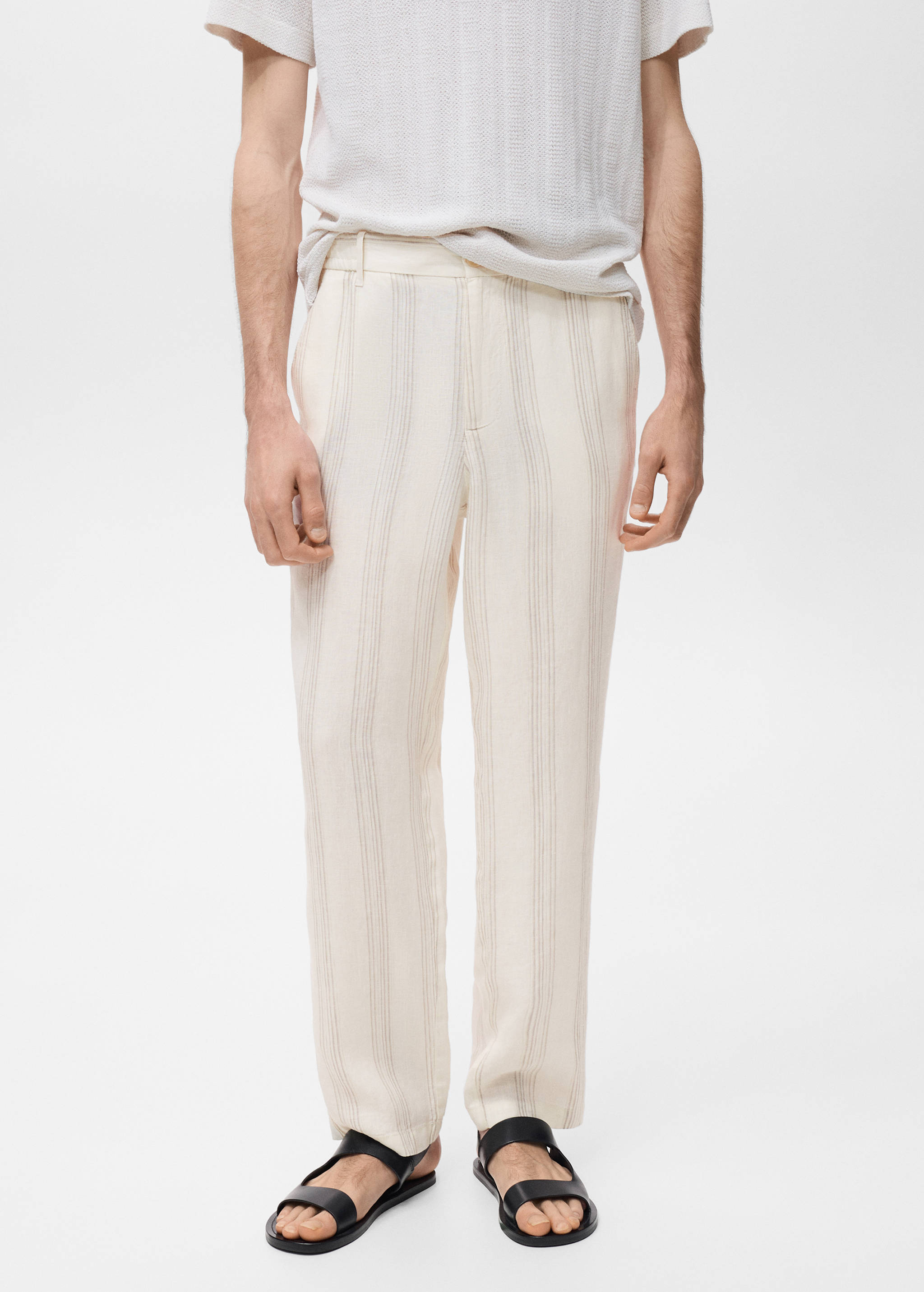 100% linen trousers with elastic waistband - Medium plane