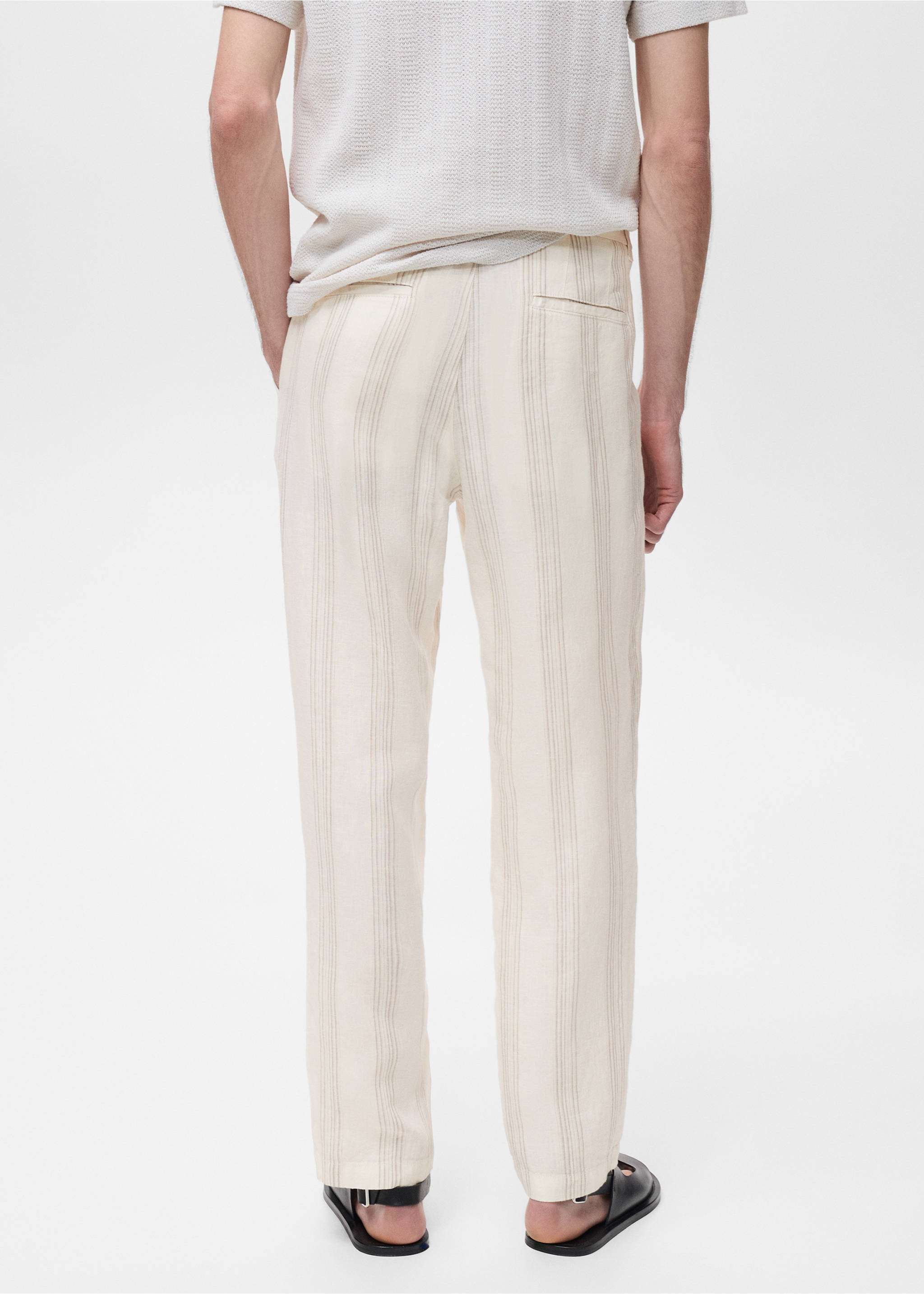 100% linen trousers with elastic waistband - Reverse of the article, Off White. Ref: 17082893-00.