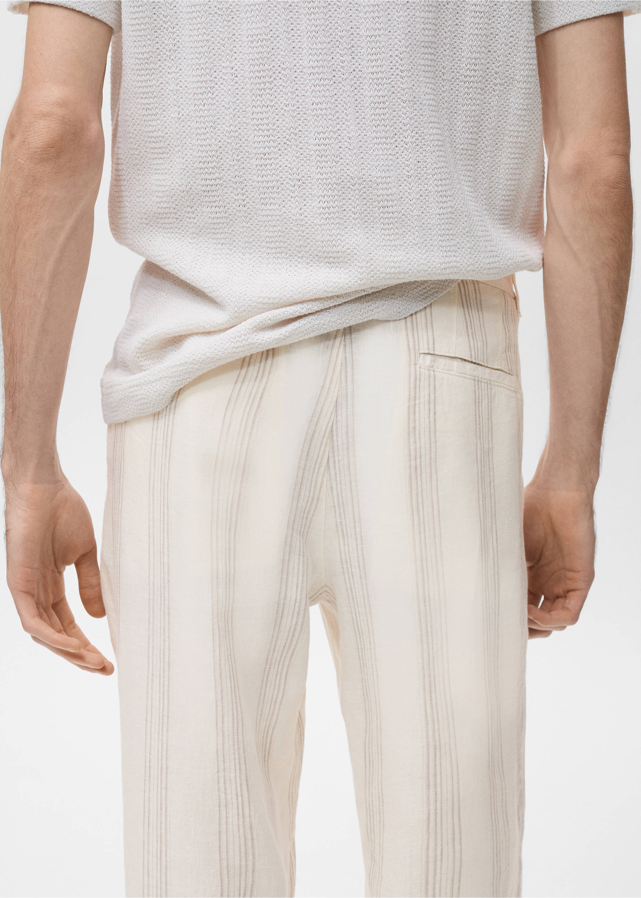 Pantalon 100 % lin taille élastique - Détail de l'article 3, Blanc cassé. Ref: 17082893-00.