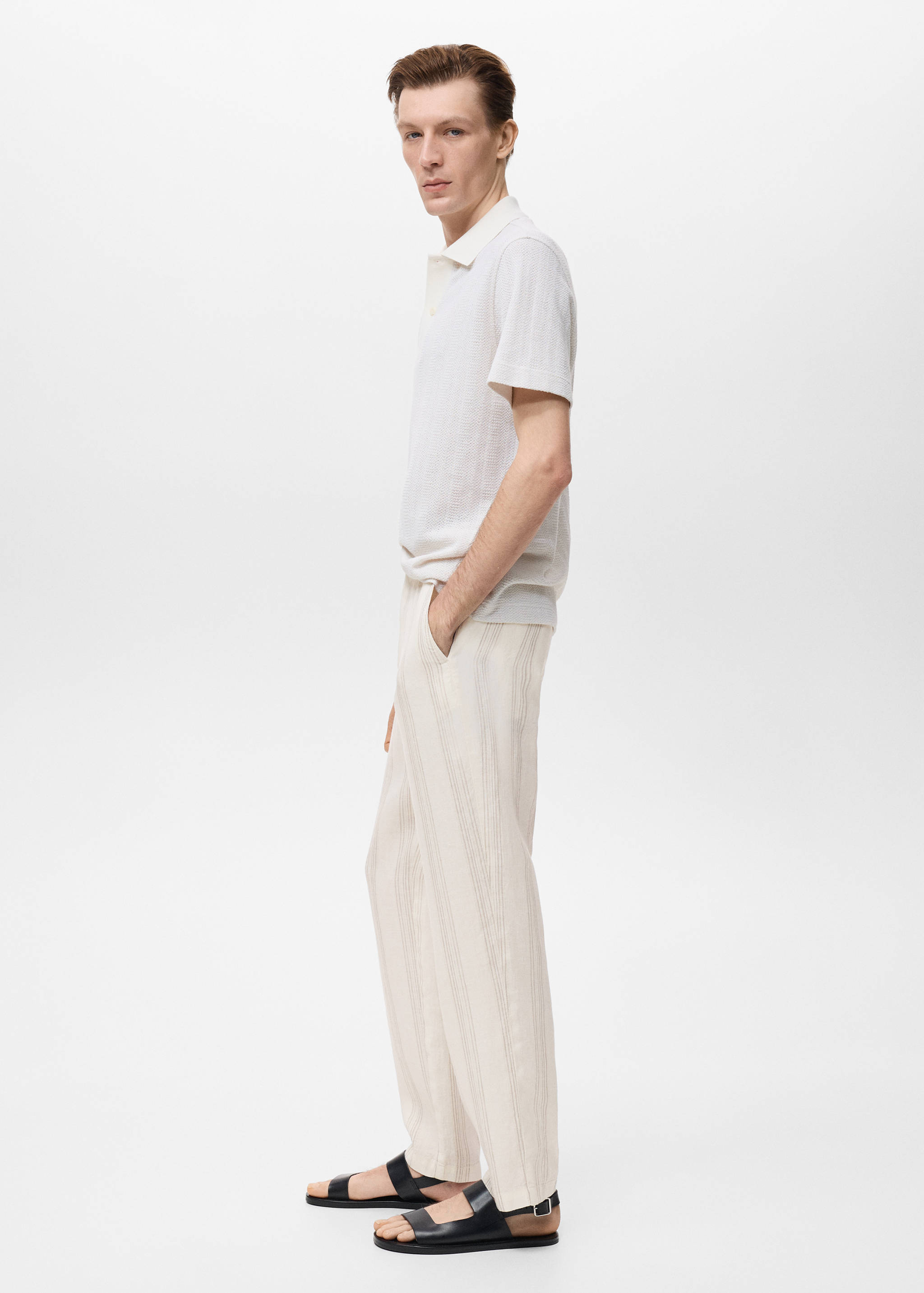 100% linen trousers with elastic waistband - Details of the article 2