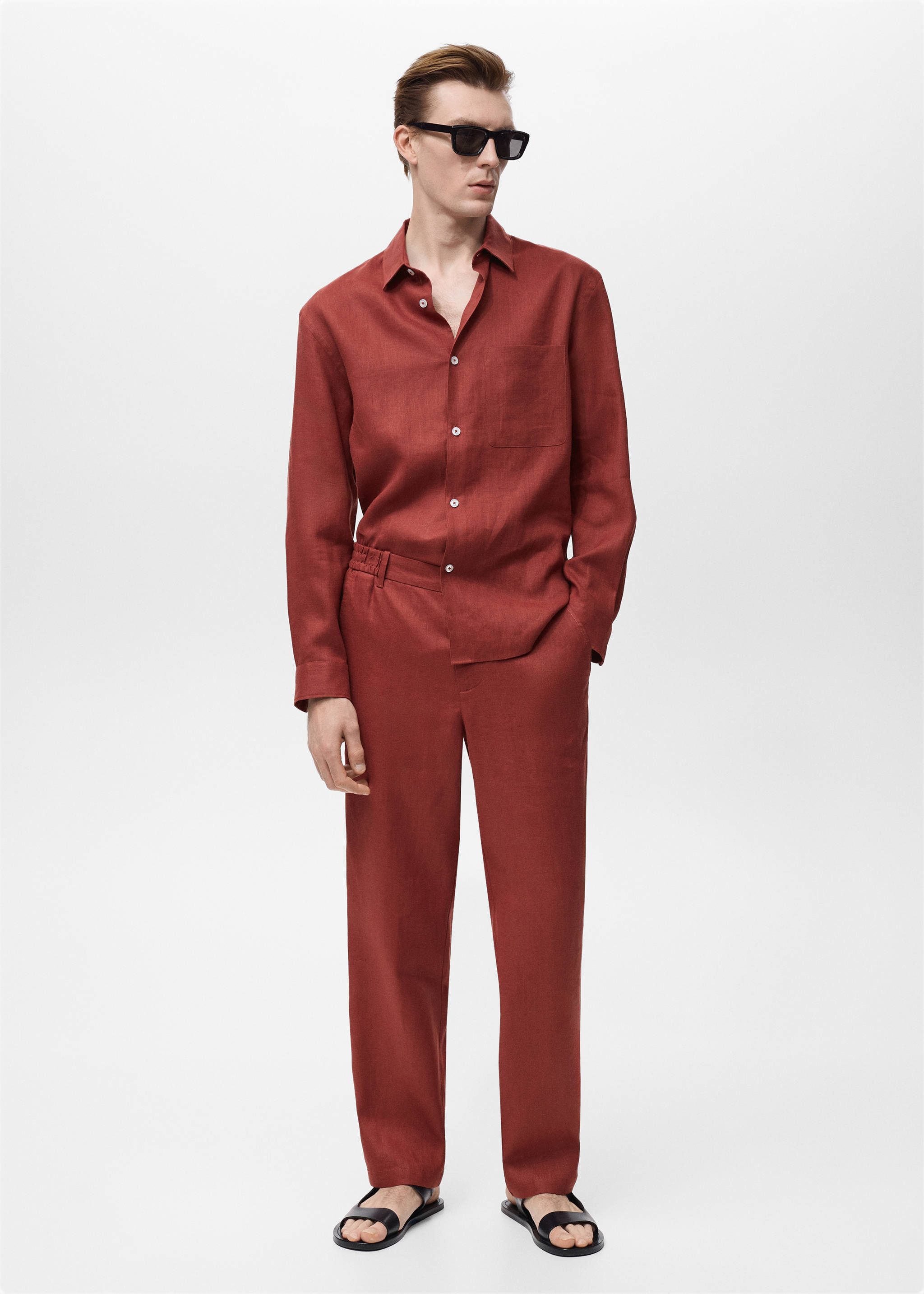 100% linen trousers with elastic waistband - General plane