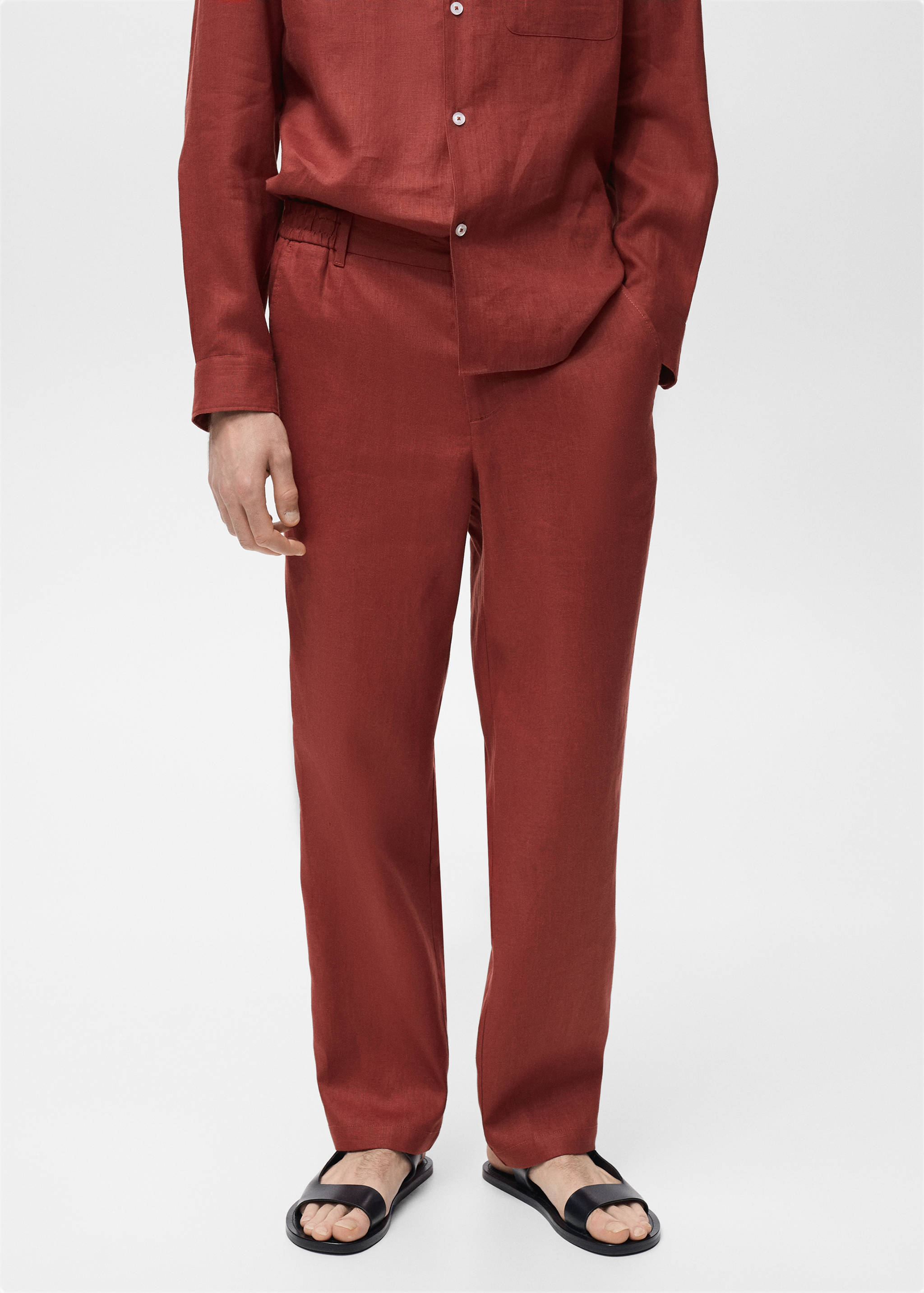 100% linen trousers with elastic waistband - Medium plane