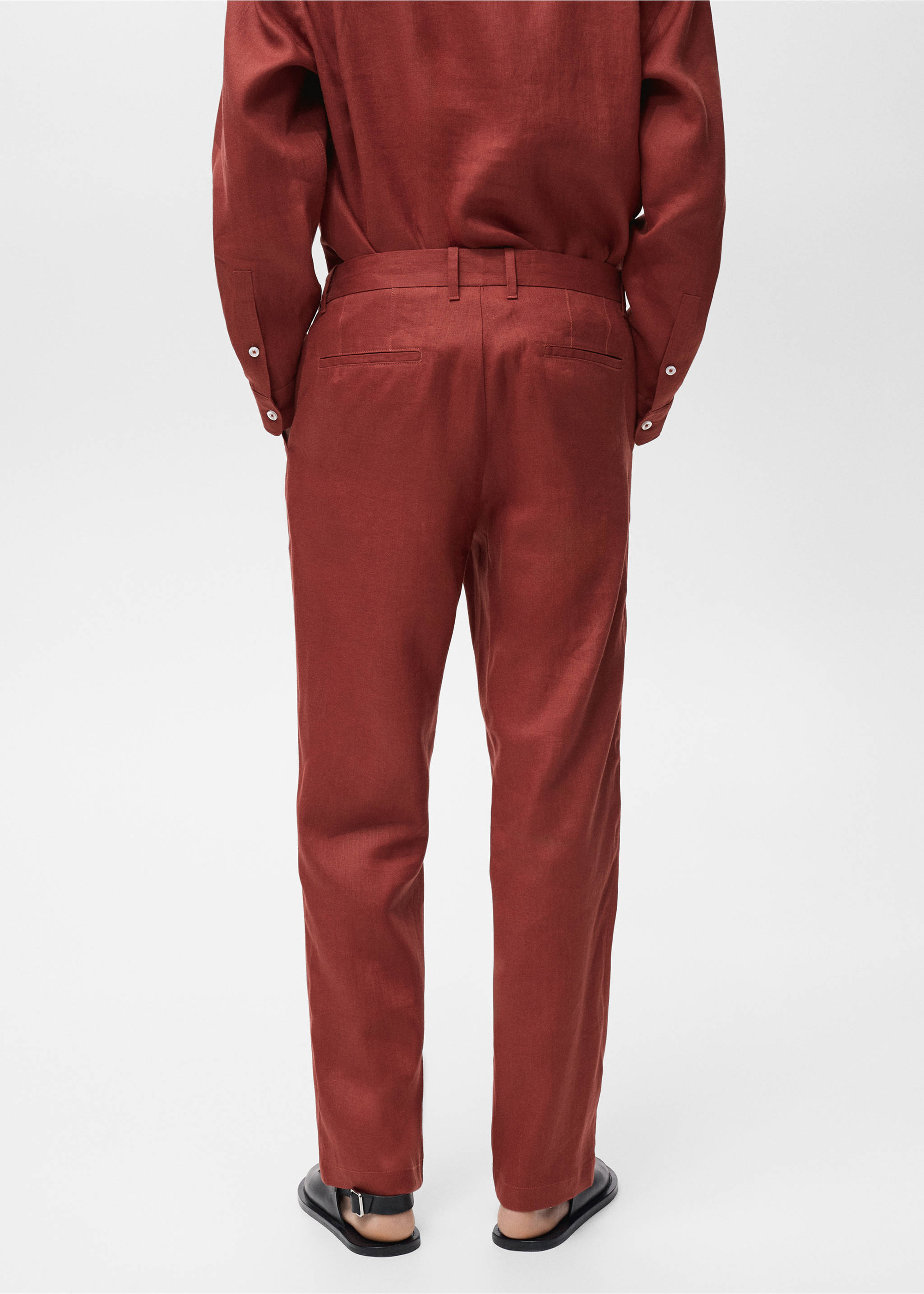 100% linen trousers with elastic waistband - Reverse of the article, Cherry. Ref: 17082893-00.