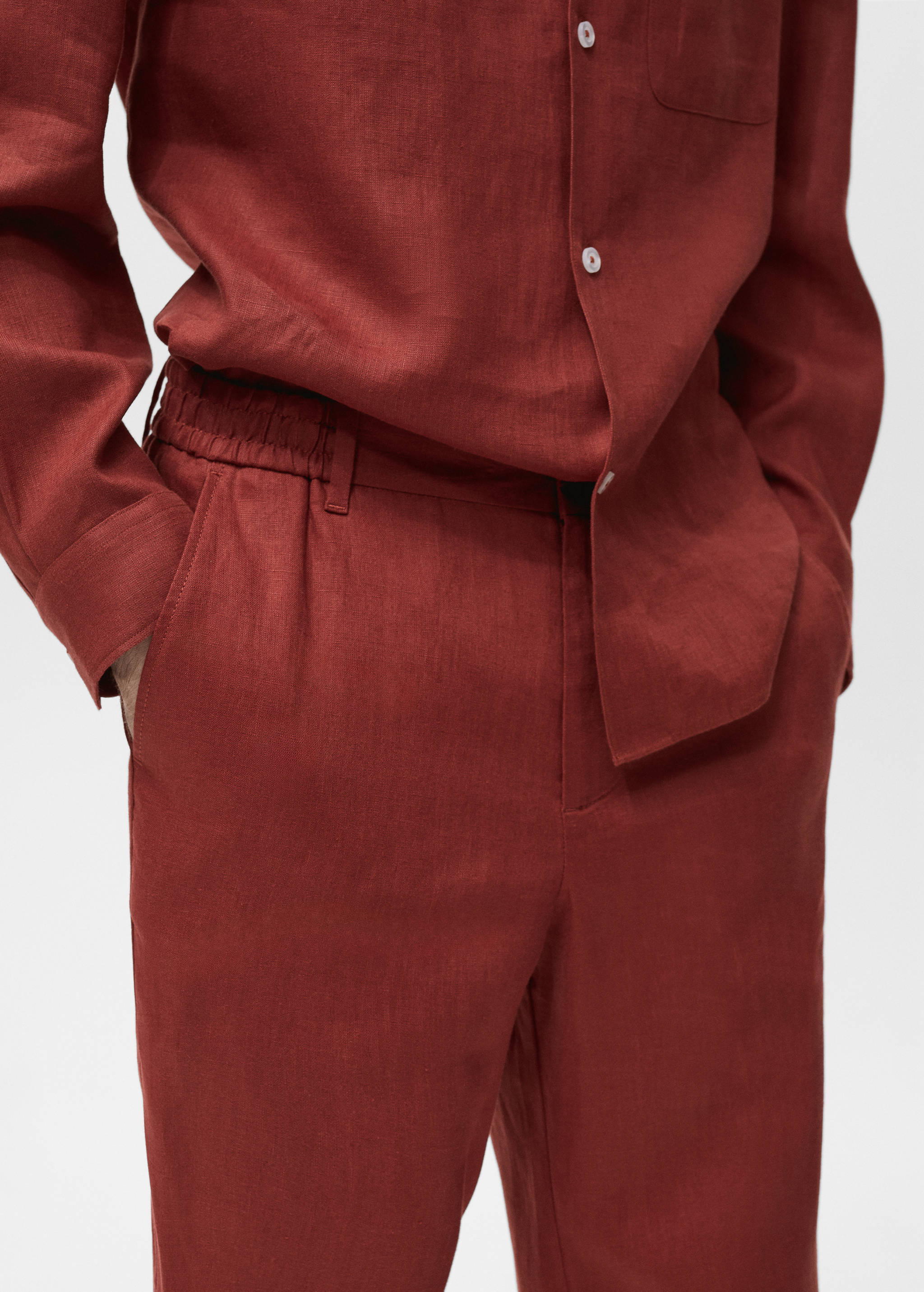 100% linen trousers with elastic waistband - Details of the article 1