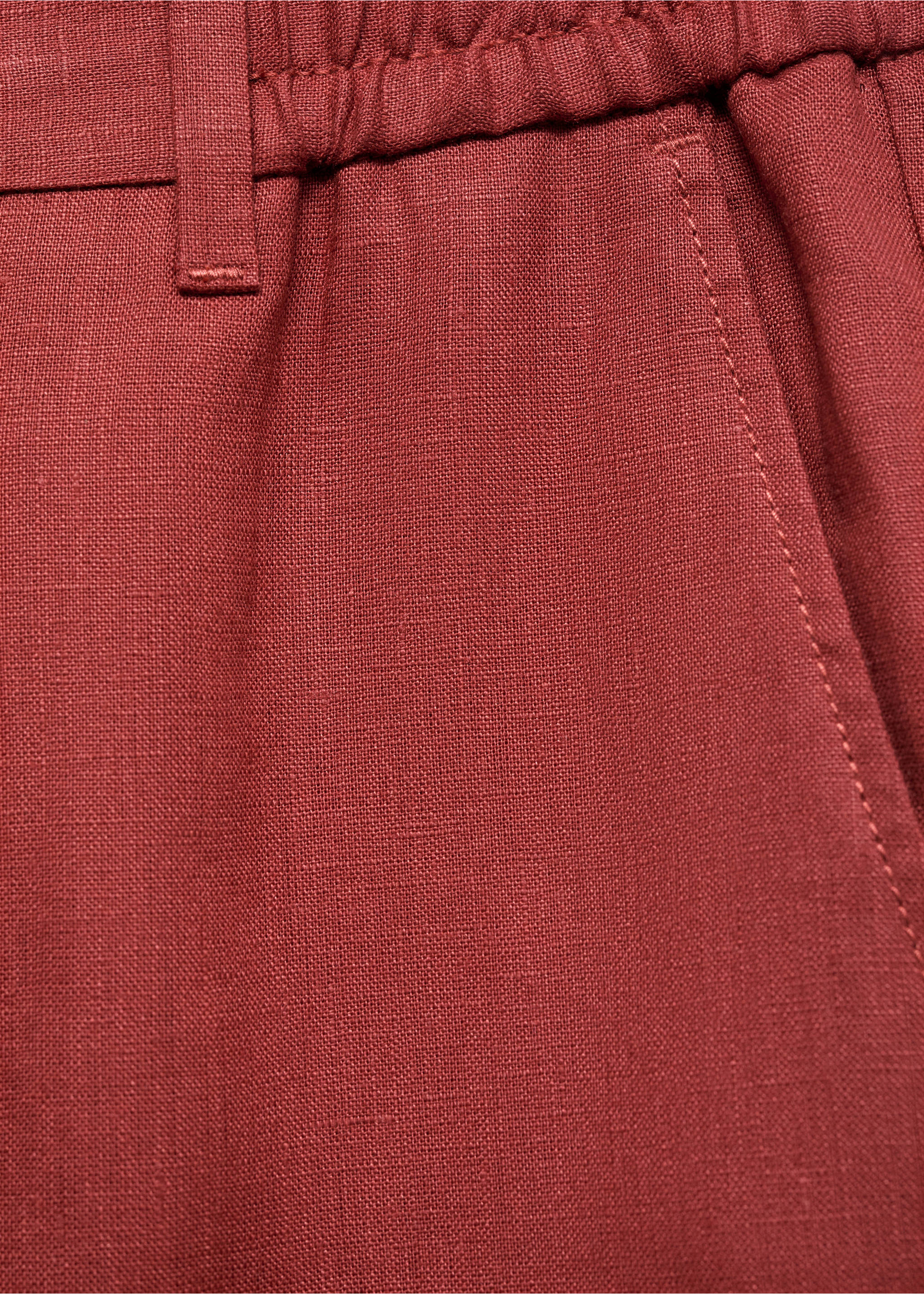 100% linen trousers with elastic waistband - Details of the article 8, Cherry. Ref: 17082893-00.