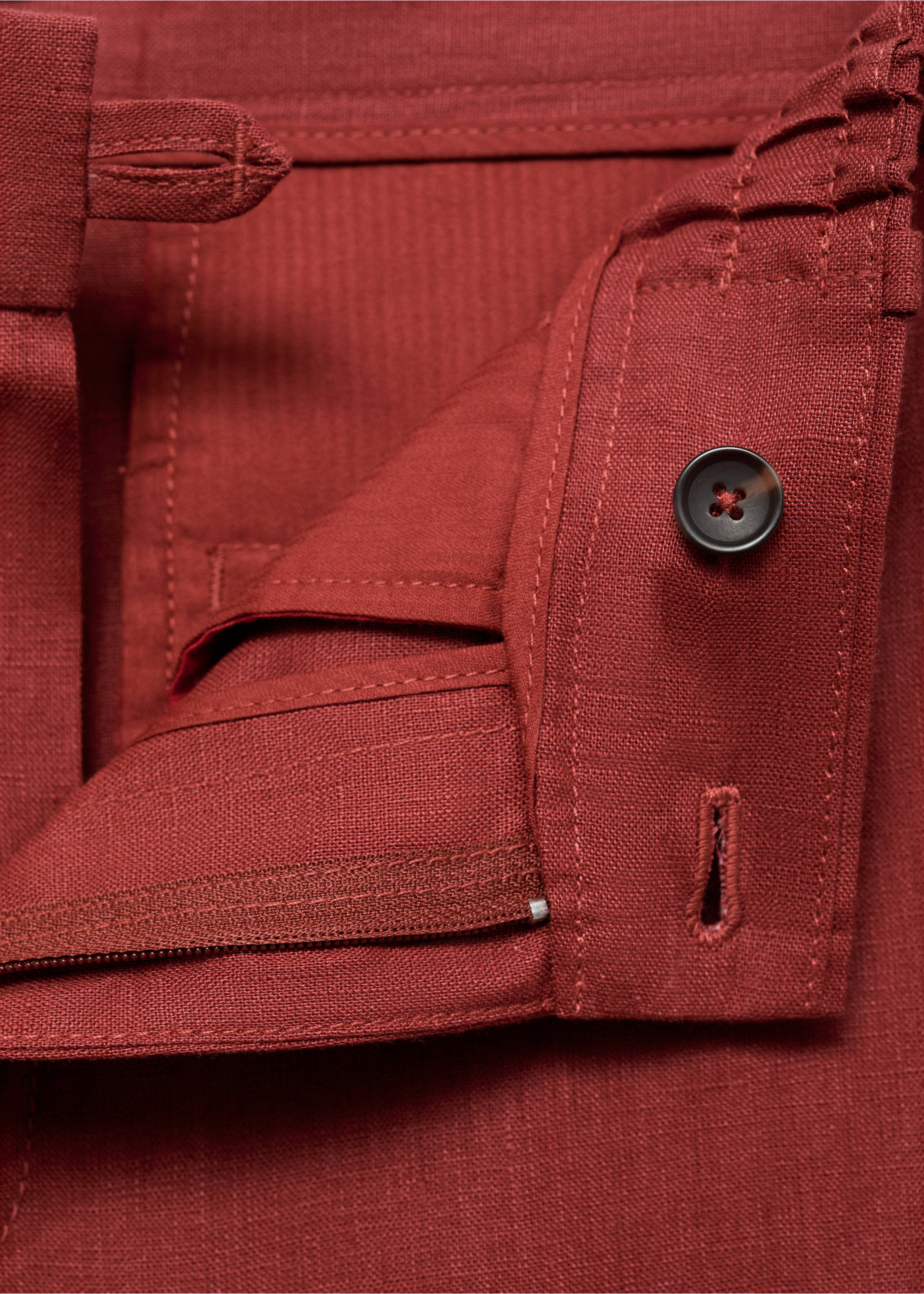 100% linen trousers with elastic waistband - Details of the article 0, Cherry. Ref: 17082893-00.