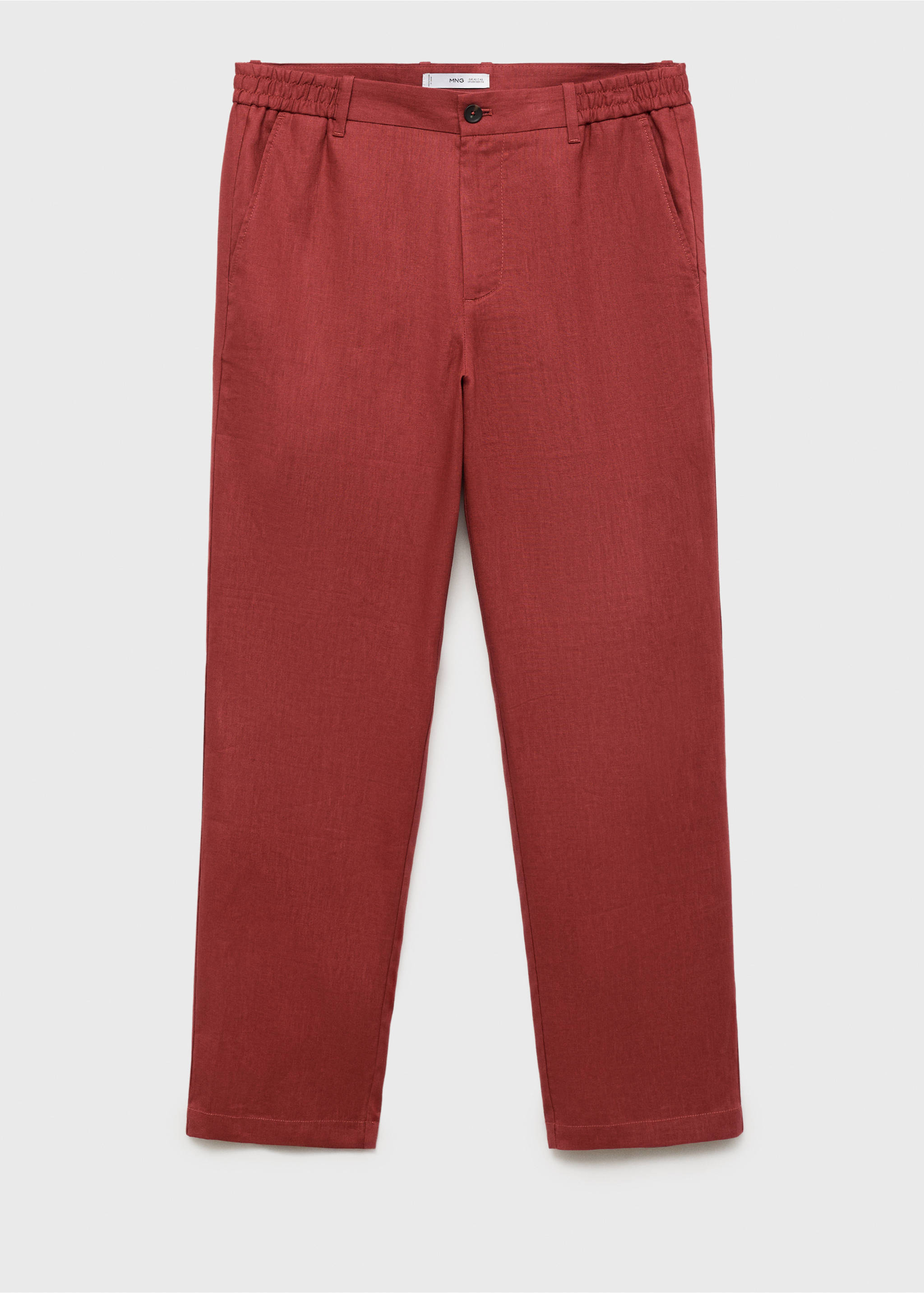 100% linen trousers with elastic waistband - Article without model, Cherry. Ref: 17082893-00.