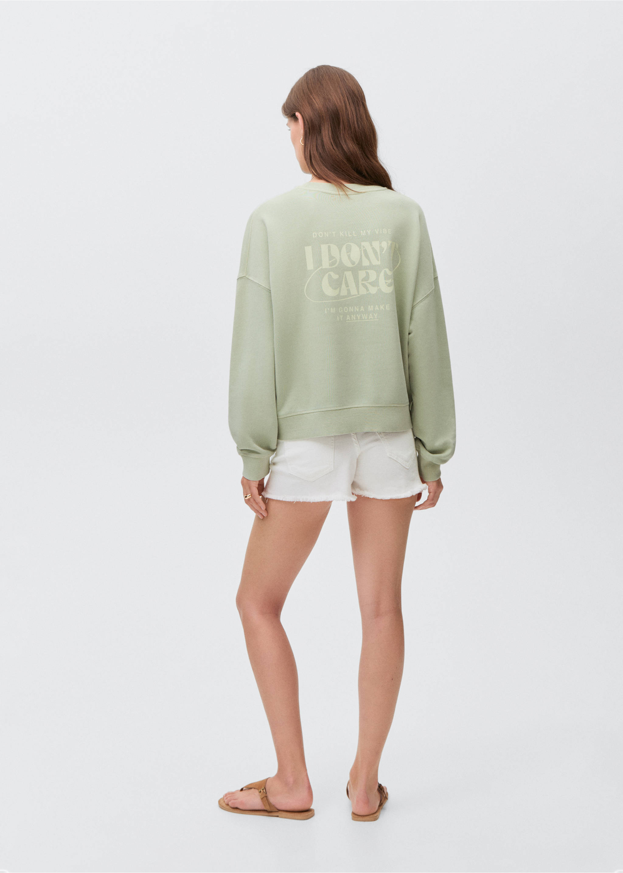 Printed cotton sweatshirt - Reverse of the article, Pastel Green. Ref: 17082896-00.