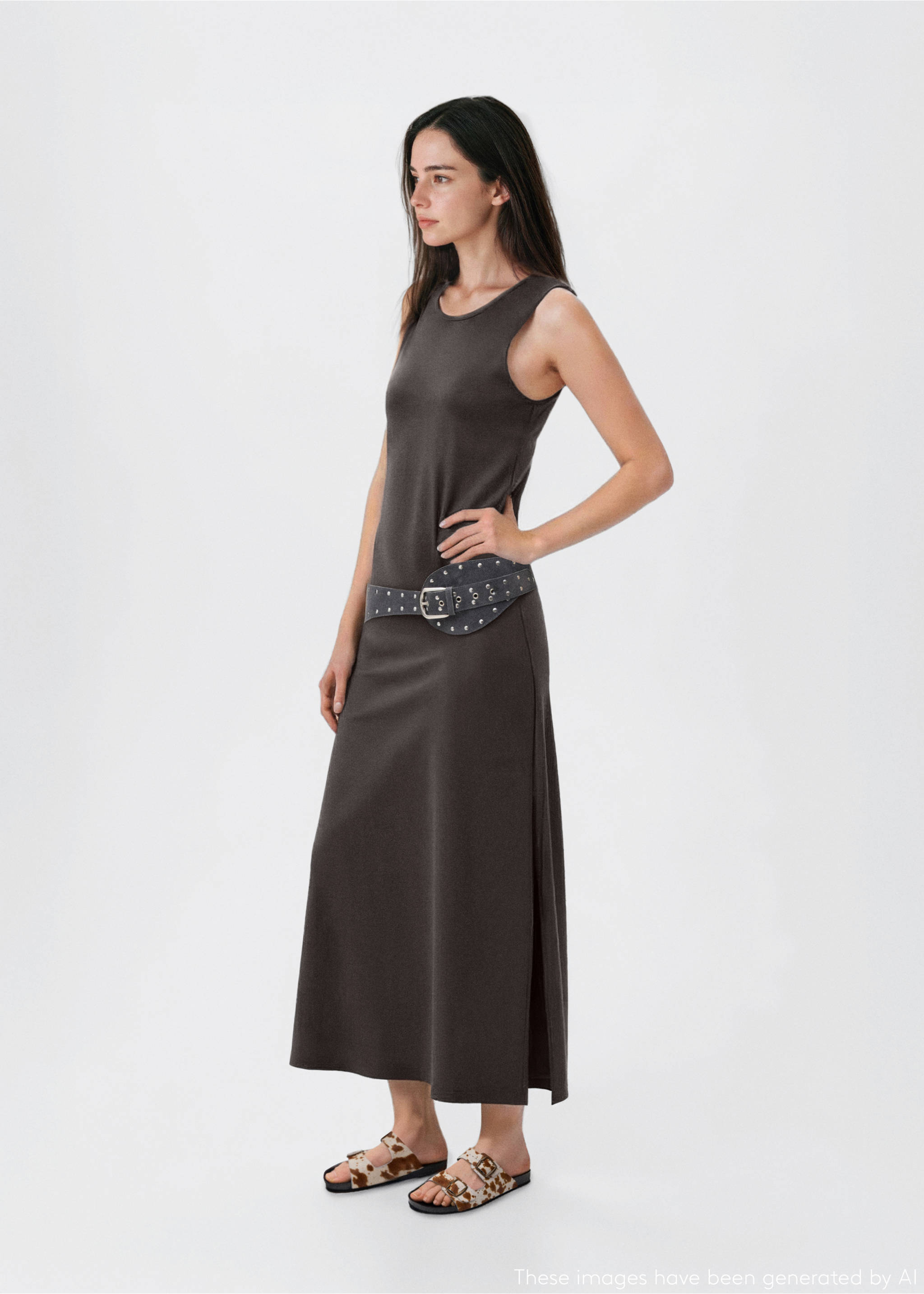 Long knitted dress - General plane, Charcoal. Ref: 17082897-00.