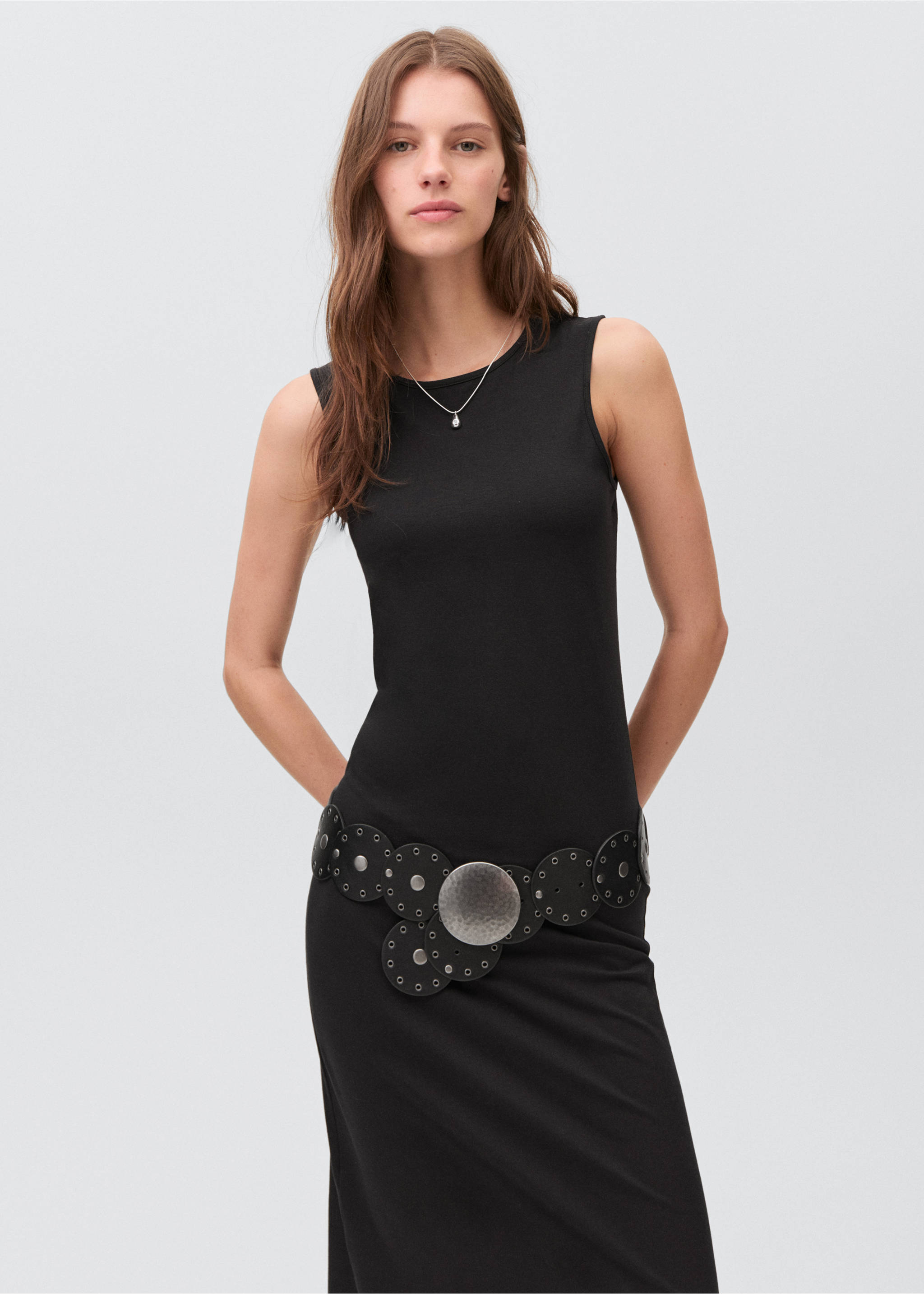 Long knitted dress - Medium plane, Black. Ref: 17082897-00.