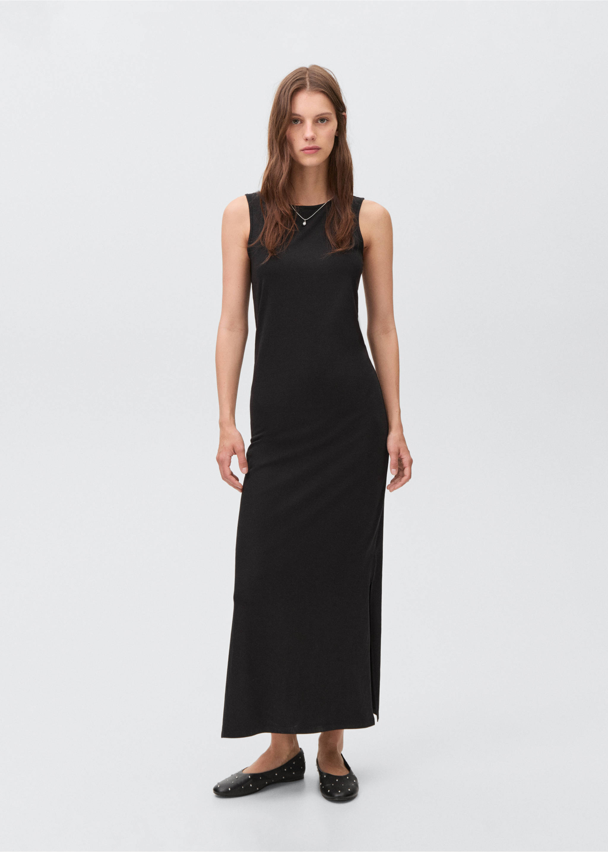 Long knitted dress - Details of the article 2, Black. Ref: 17082897-00.