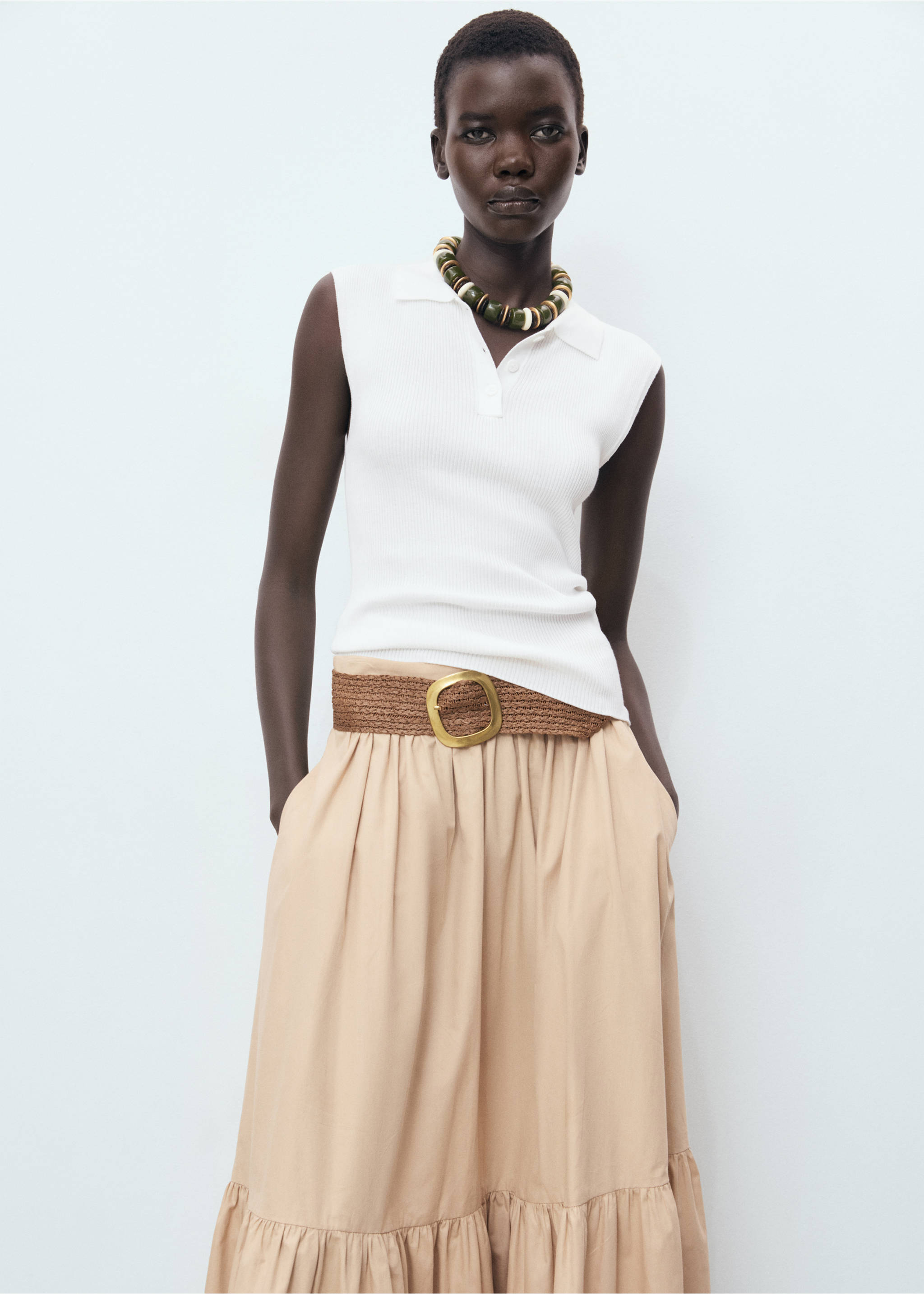 Polo-neck knitted top - Medium plane, White. Ref: 17082898-00.