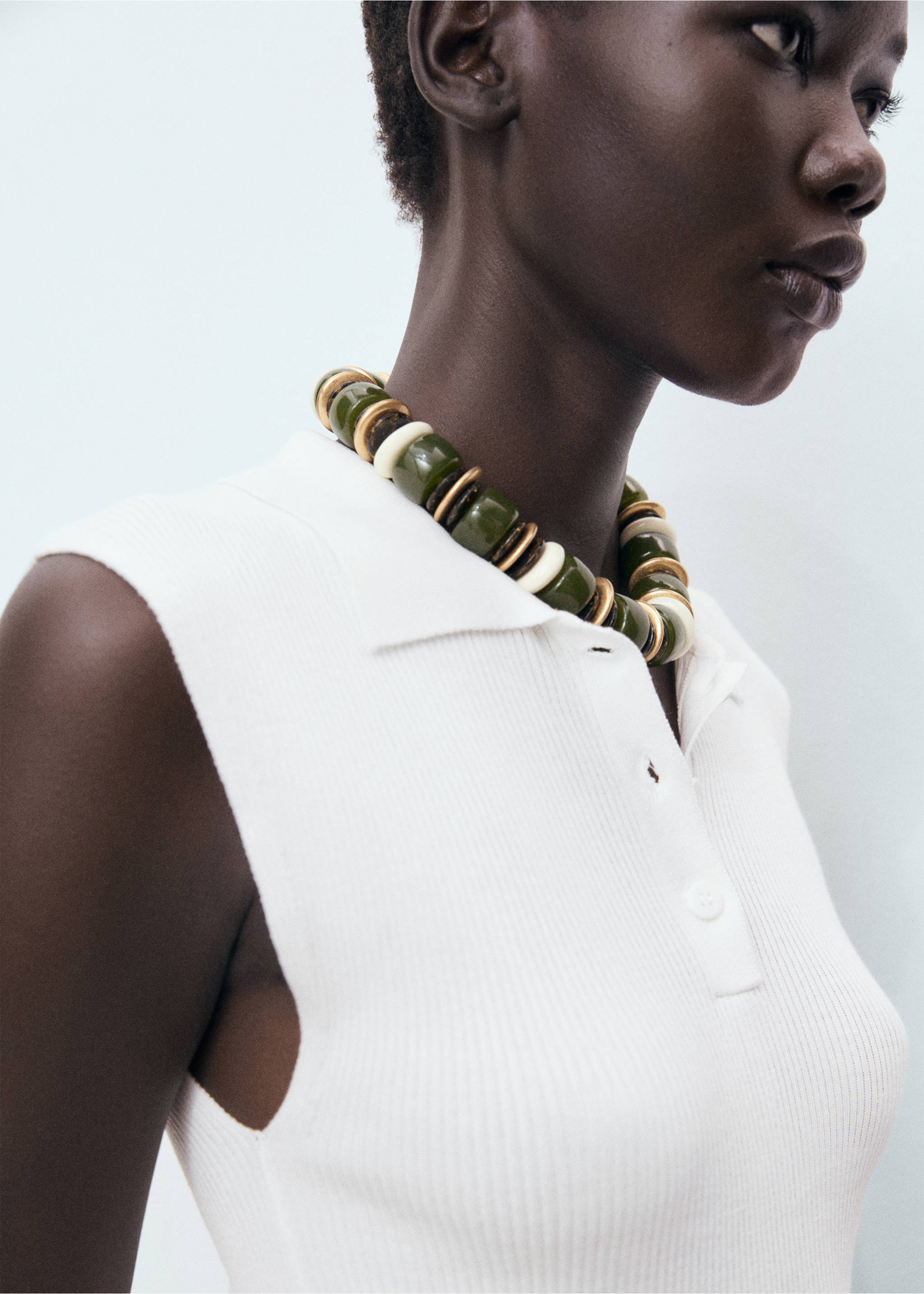 Polo-neck knitted top - Details of the article 1, White. Ref: 17082898-00.