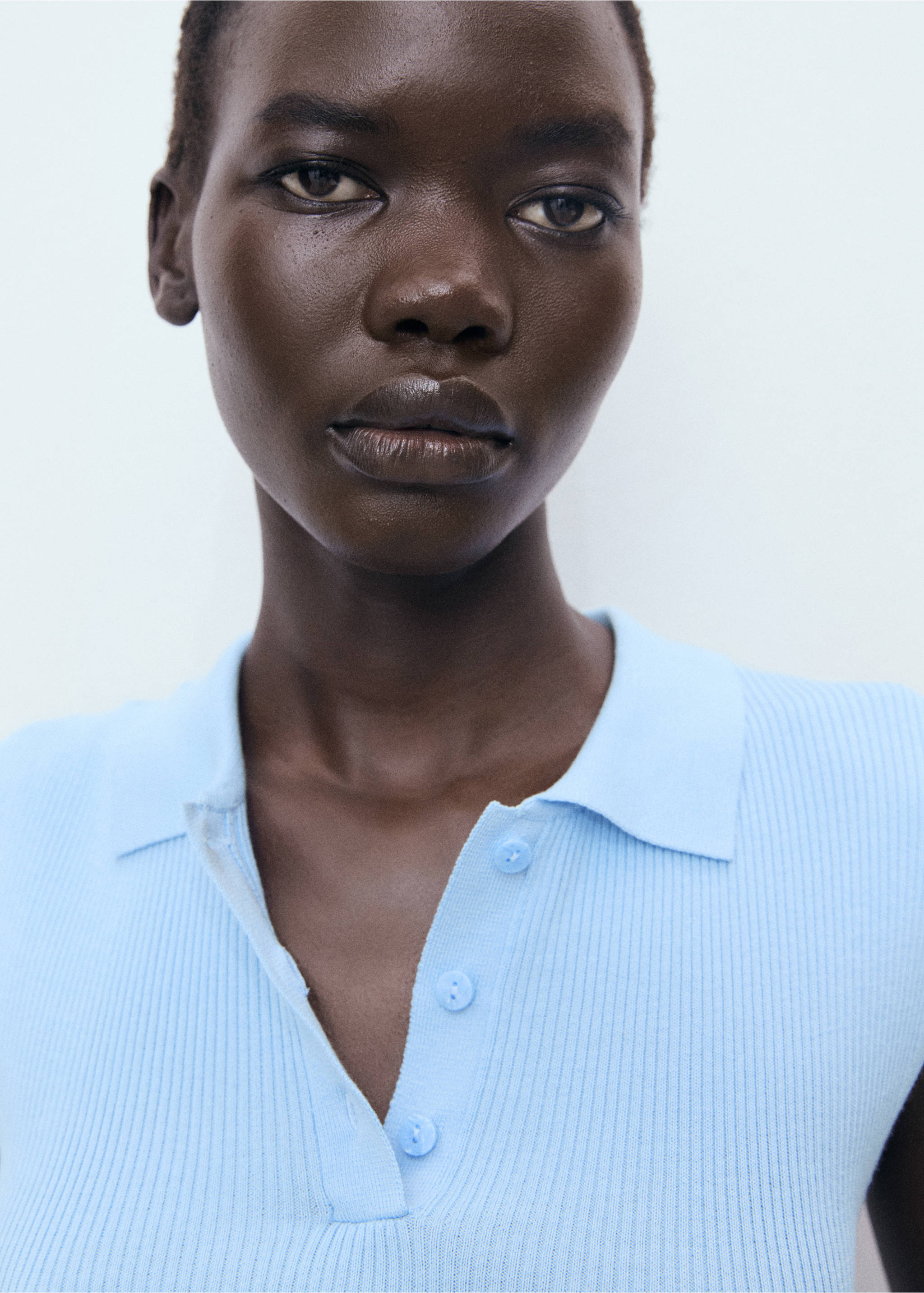 Polo-neck knitted top - Details of the article 1, Sky Blue. Ref: 17082898-00.