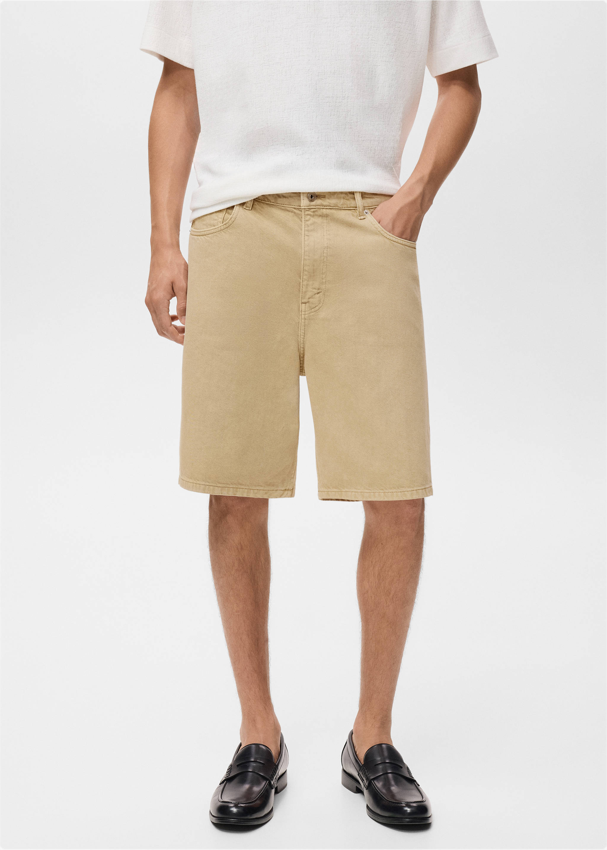 Bermuda en jean relaxed-fit - Plan moyen, Beige. Ref: 17082899-00.