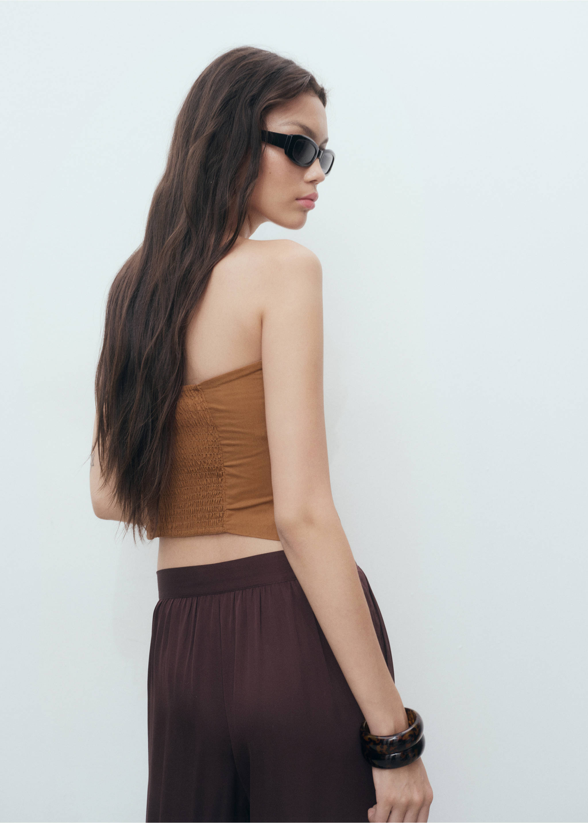 Asymmetrical strapless top - Reverse of the article, Brown. Ref: 17082900-00.