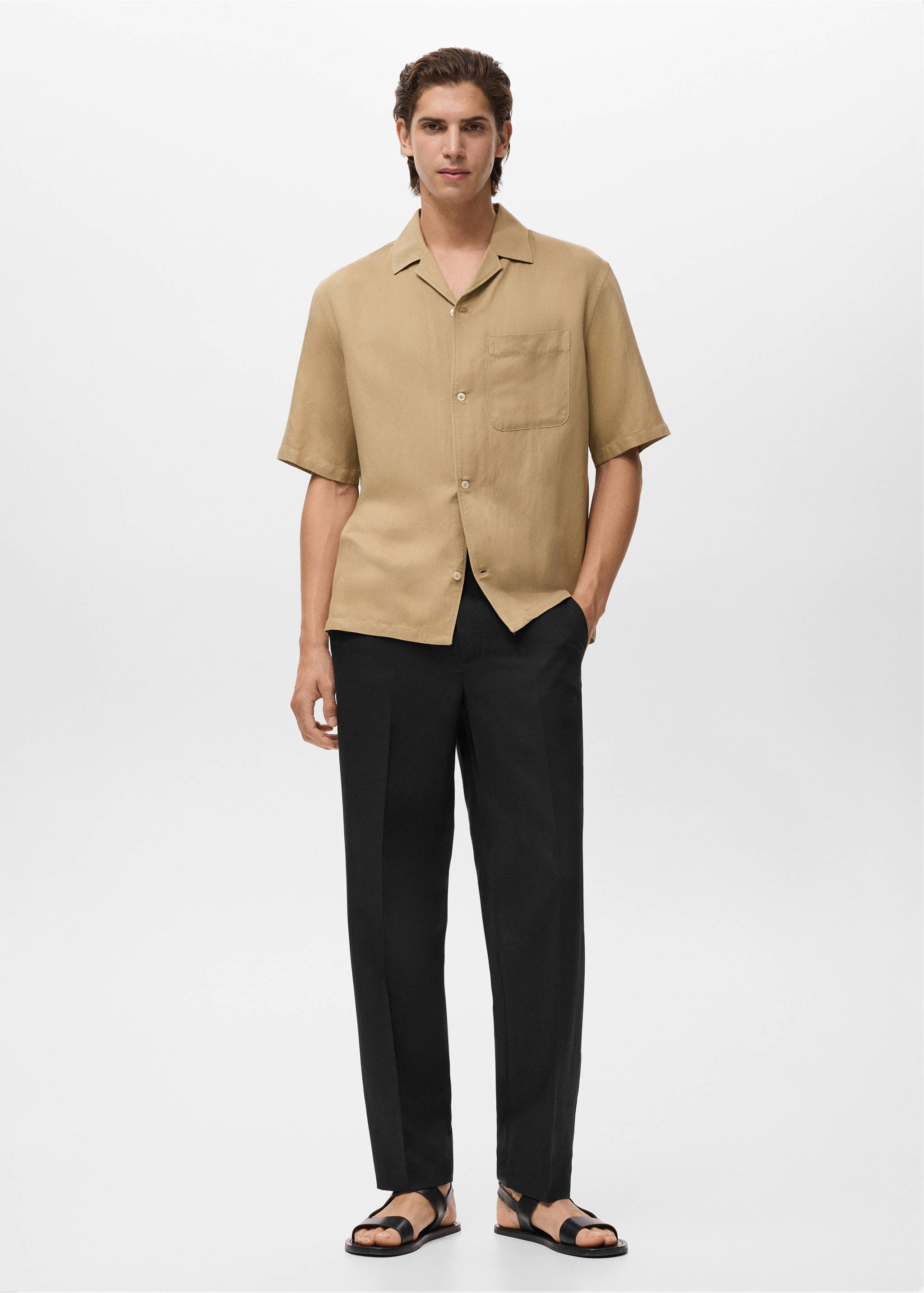 Straight-leg trousers in a linen and lyocell blend - General plane, Black. Ref: 17082901-00.