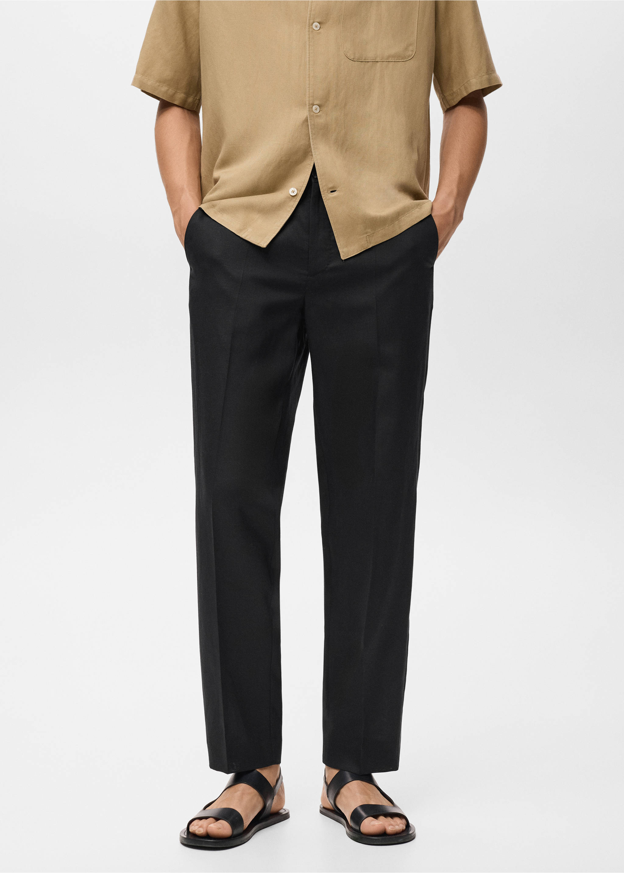 Straight-leg trousers in a linen and lyocell blend - Medium plane, Black. Ref: 17082901-00.