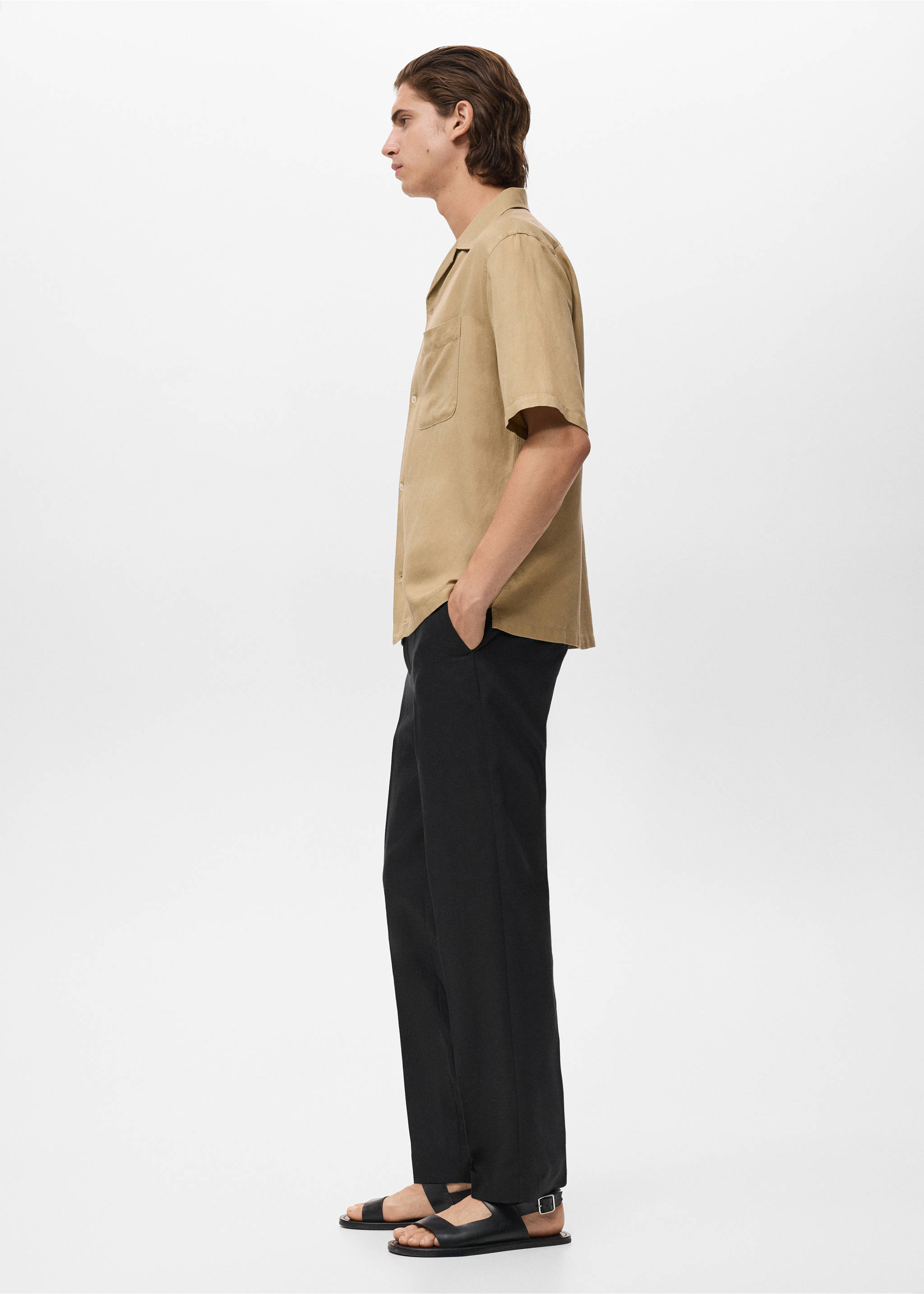 Straight-leg trousers in a linen and lyocell blend - Details of the article 2, Black. Ref: 17082901-00.